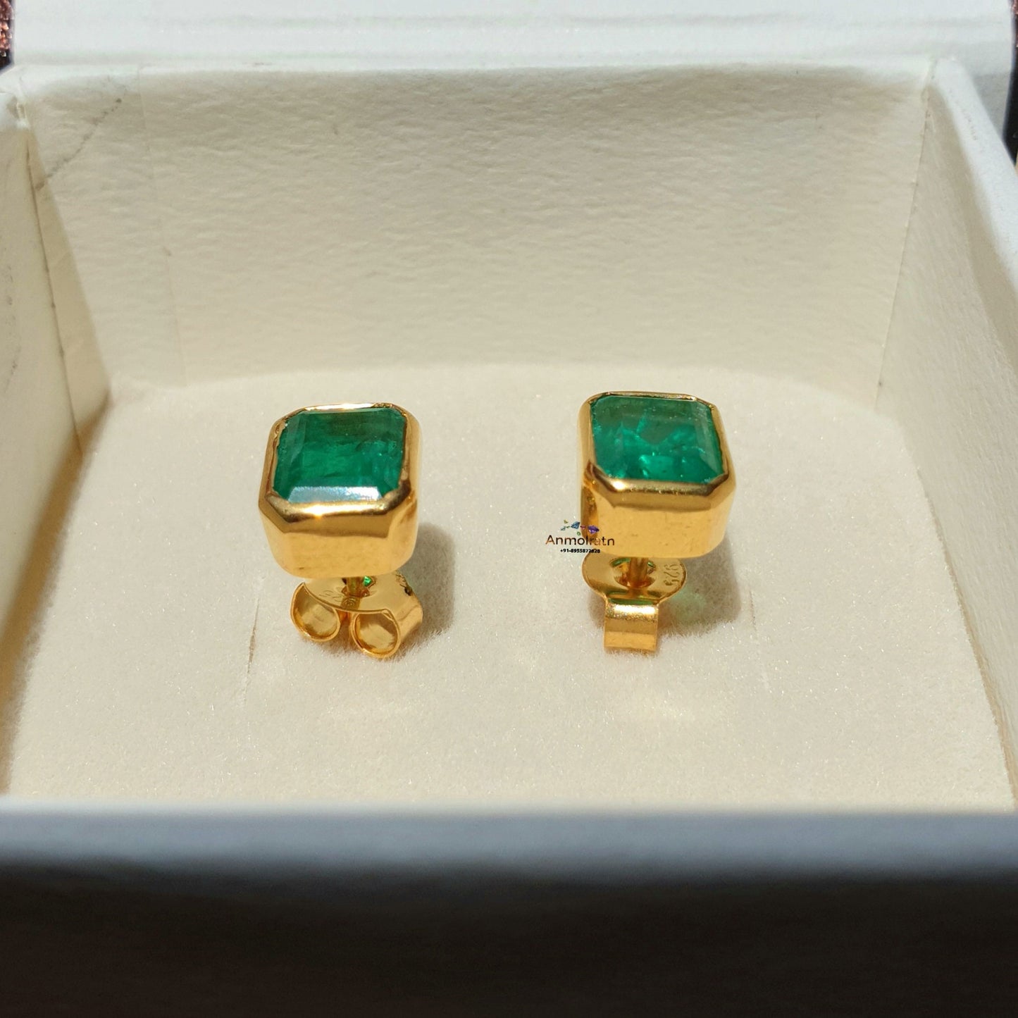 Emerald Stud Earring For Women, Octagon Emerald Studs For Men, 14k Gold Emerald Stud Earring Bezel Set Daily Wear Tiny Green Emerald Earring