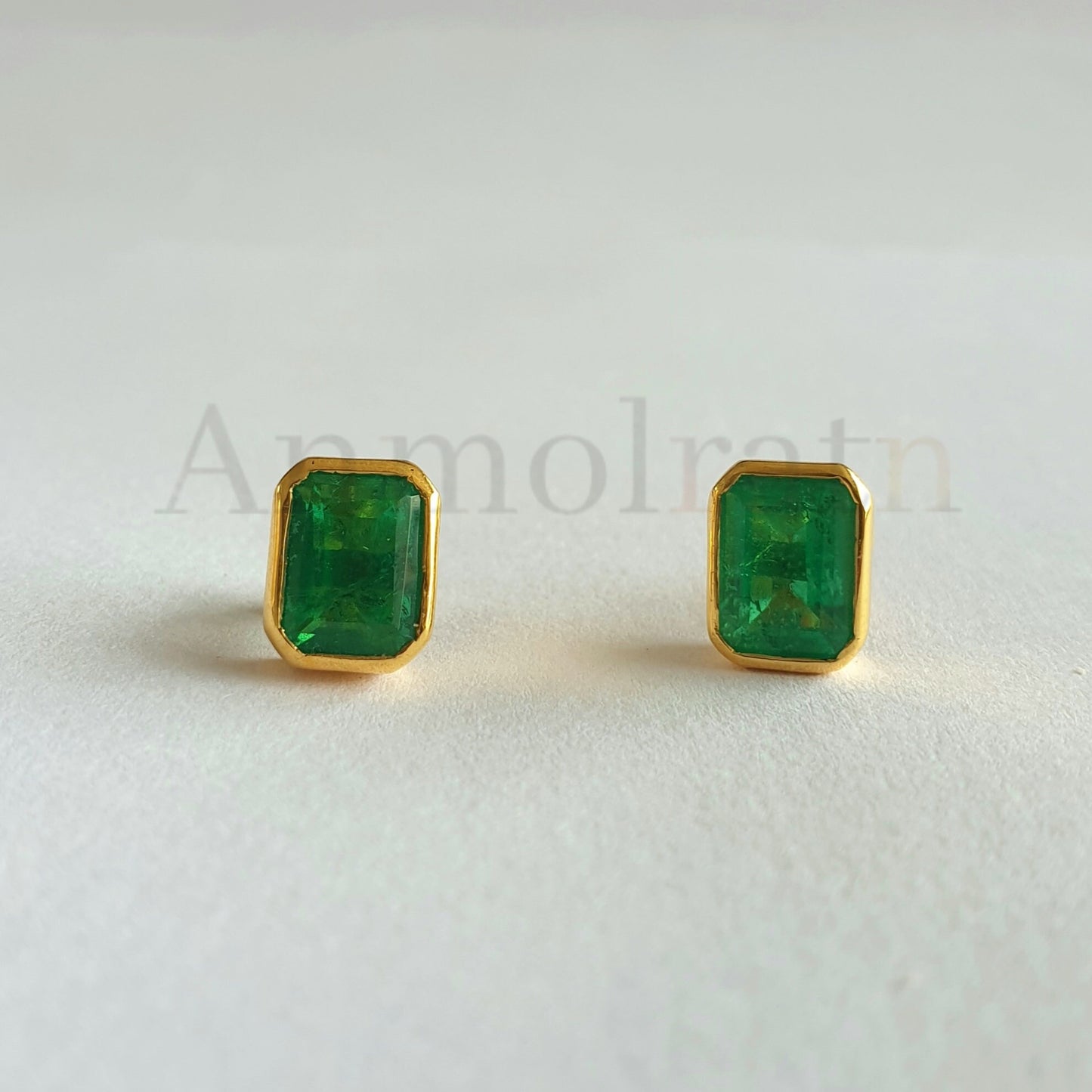 Emerald Stud Earring For Women, Octagon Emerald Studs For Men, 14k Gold Emerald Stud Earring Bezel Set Daily Wear Tiny Green Emerald Earring