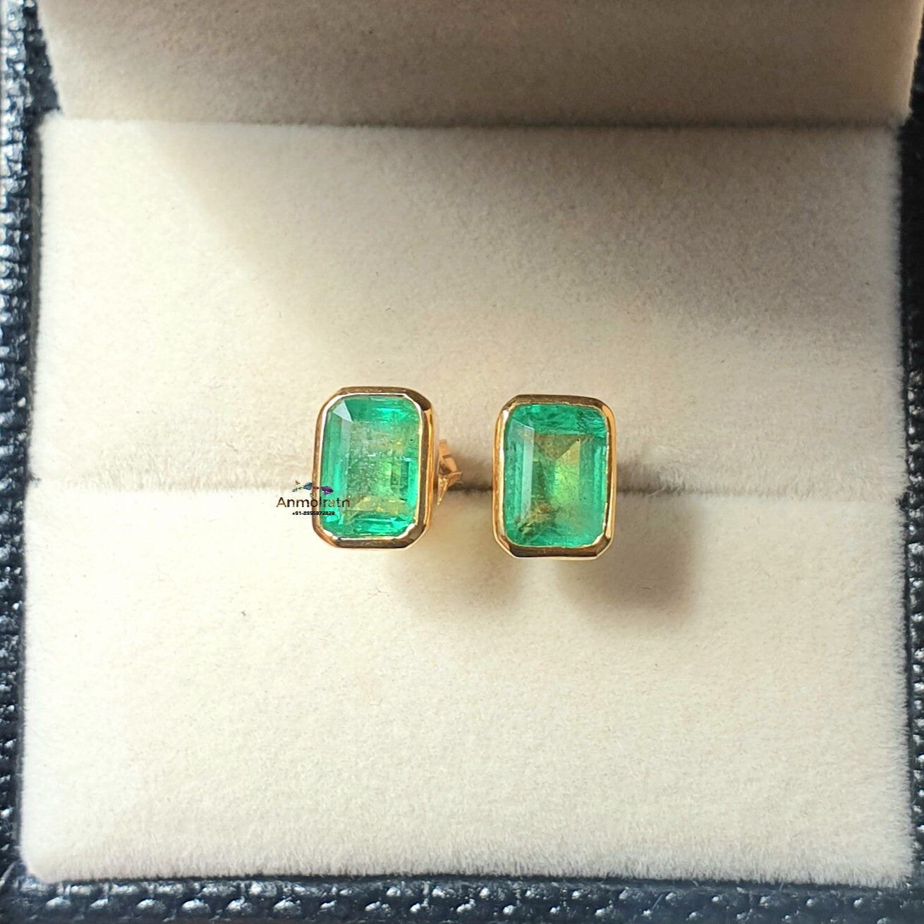 Emerald Stud Earring For Women, Octagon Emerald Studs For Men, 14k Gold Emerald Stud Earring Bezel Set Daily Wear Tiny Green Emerald Earring