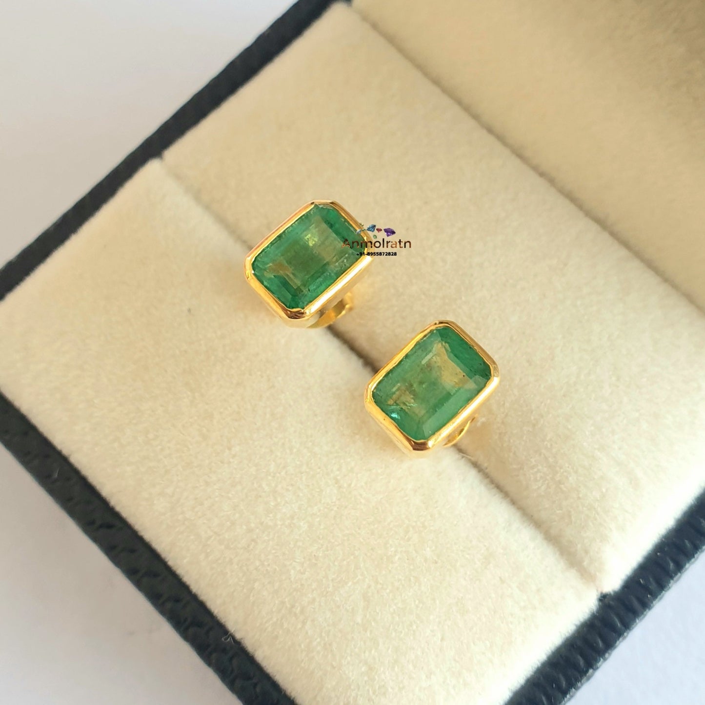 Emerald Stud Earring For Women, Octagon Emerald Studs For Men, 14k Gold Emerald Stud Earring Bezel Set Daily Wear Tiny Green Emerald Earring
