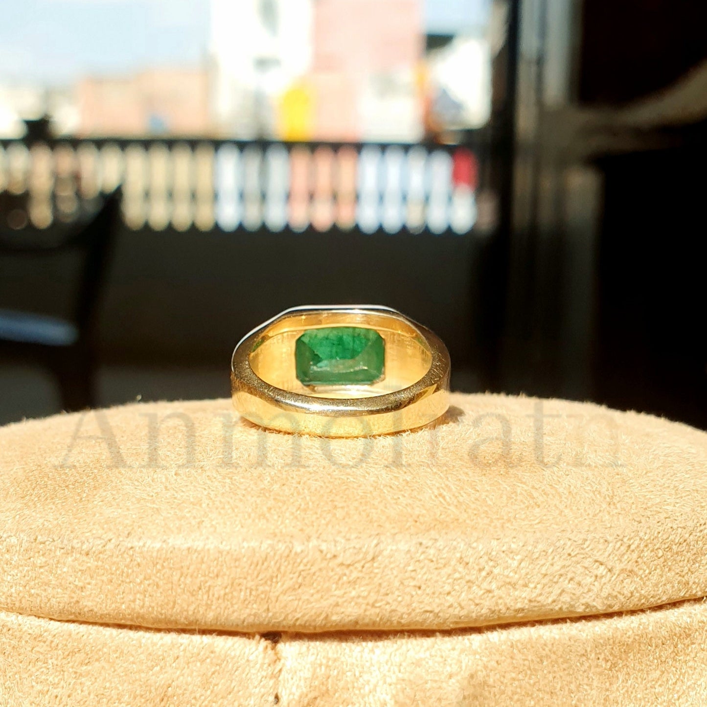 Natural Emerald Gypsy Ring, Emerald Solitaire Ring For Men, Bezel Set Emerald Octagon Ring For Women, 3Ct Green Emerald Stacking Gold Ring