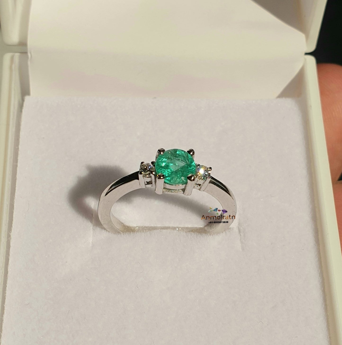 Certified Colombian Emerald Ring With Diamond For Women, AAA Emerald Solitaire Wedding Engagement Ring For Gift, 14k Emerald Stacking Ring