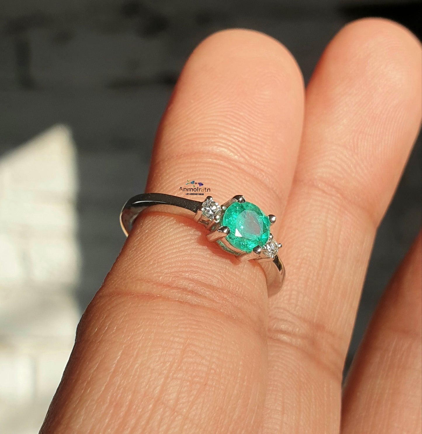 Certified Colombian Emerald Ring With Diamond For Women, AAA Emerald Solitaire Wedding Engagement Ring For Gift, 14k Emerald Stacking Ring