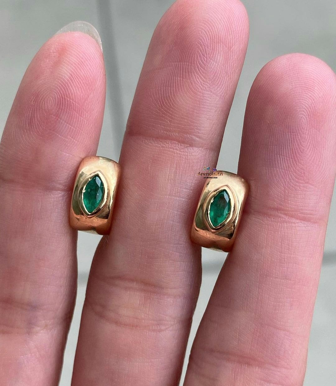 Emerald Hoop Earrings, Tiny Emerald Gold Hoops, Emerald Bali, Marquise Emerald Dainty Earrings Gift For Her, 14k Natural Emerald Earrings