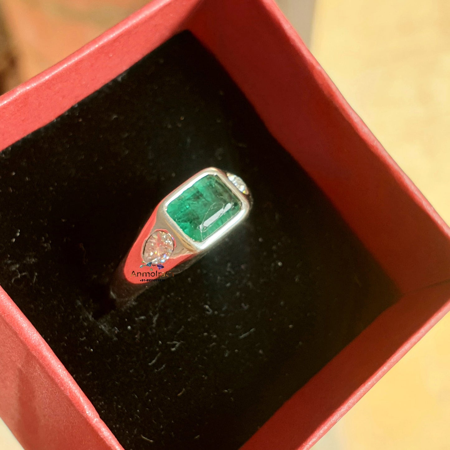 Vintage Emerald Ring, Green Emerald Cut Silver Ring, East West Set Emerald Octagon Solitaire Ring, Three Stone Emerald Signet Ring For Women