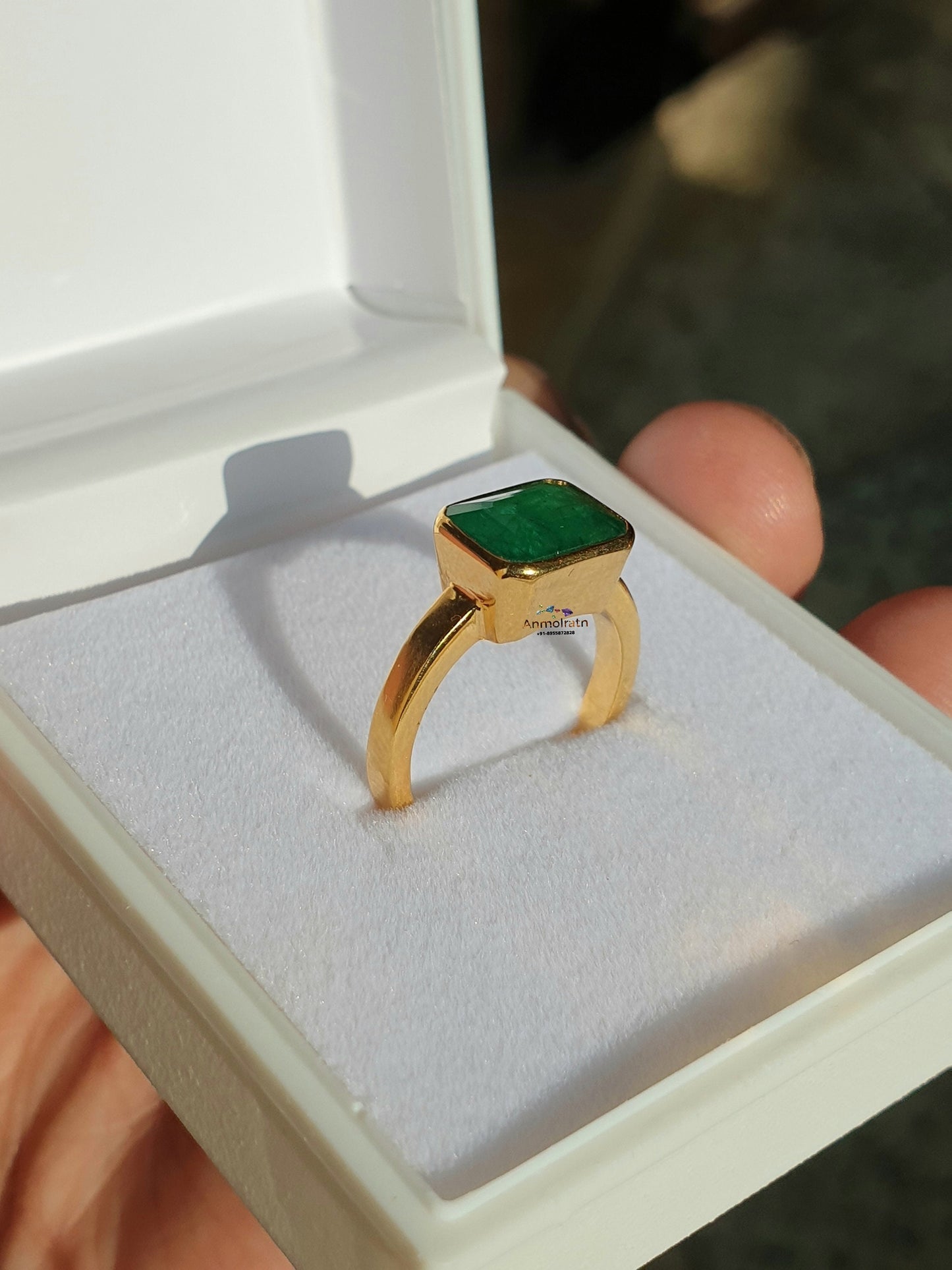 Natural Emerald Octagon Birthstone Ring, 14k Rich Green Emerald Solitaire Ring, East West Emerald Cut Dainty Stacking Ring For Men & Women