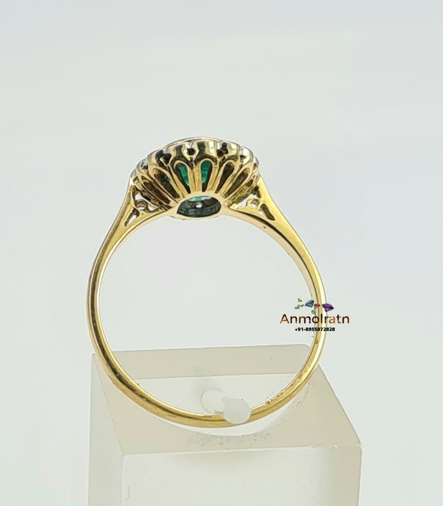 Vintage Emerald Ring With Diamond in 14k Gold, Certified Deep Green Emerald Bezel Set Stacking Ring For Women, AAA Oval Emerald Wedding Ring