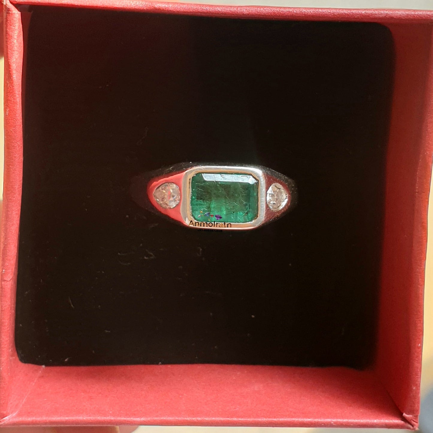 Vintage Emerald Ring, Green Emerald Cut Silver Ring, East West Set Emerald Octagon Solitaire Ring, Three Stone Emerald Signet Ring For Women