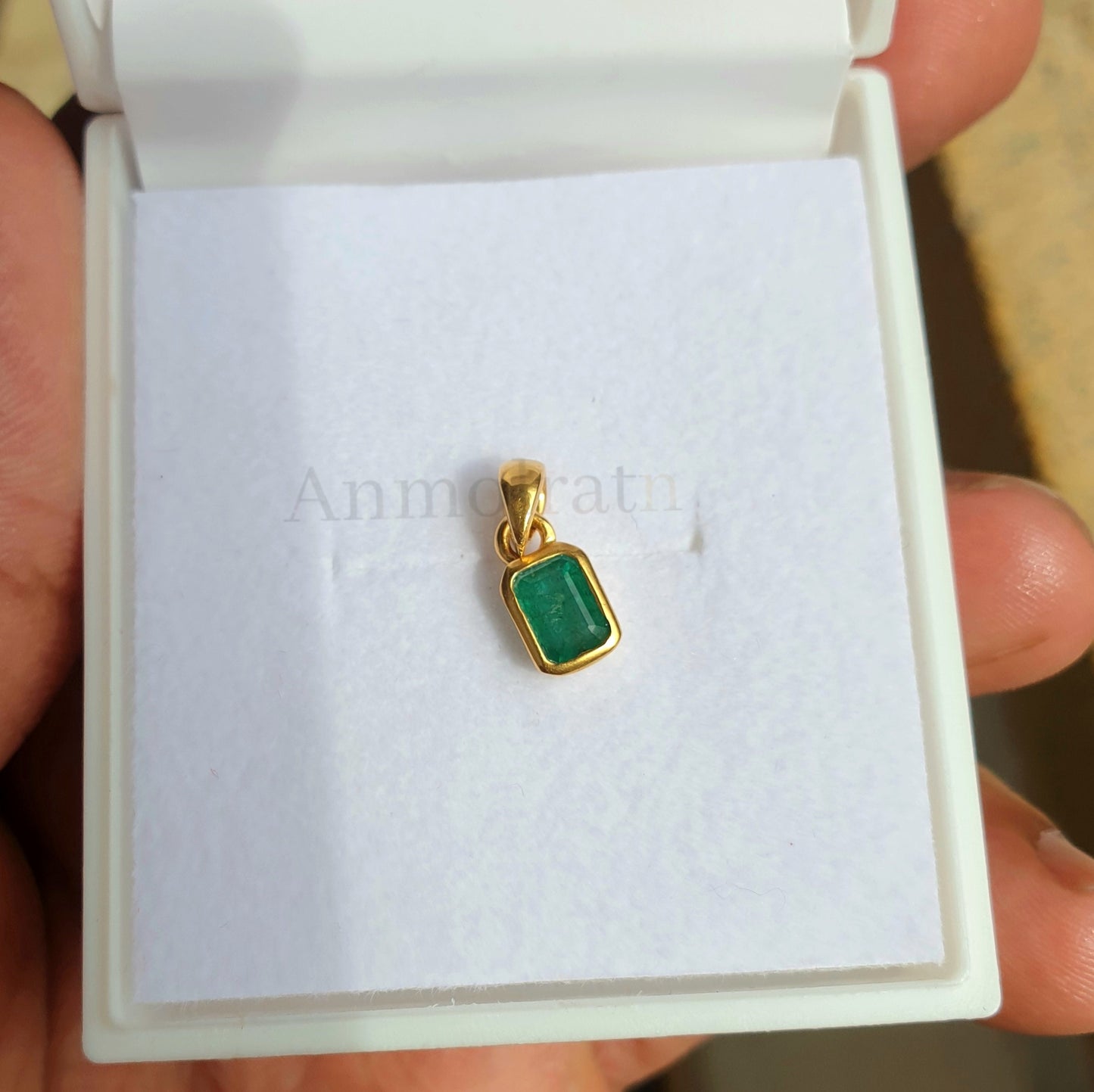 Daily Wear Natural Emerald Bezel Set Birthstone Pendant Emerald Cut Emerald Octagon Pendant For Gift, 14k Green Emerald Silver Pendant Men