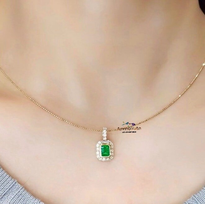 Natural Emerald Pendant Daily Wear Emerald Birthstone Pendant 14k Gold AAA Green Emerald Octagon Bezel Set Solitaire Pendant Gift For Women