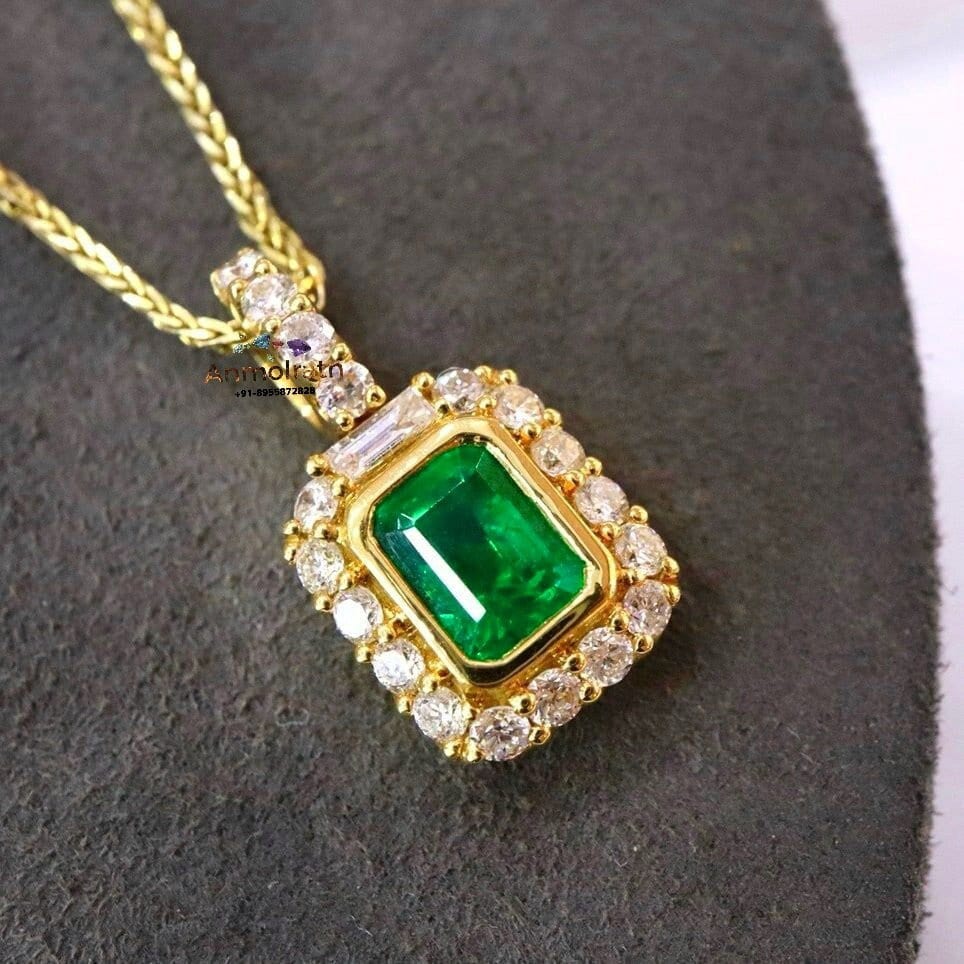 Natural Emerald Pendant Daily Wear Emerald Birthstone Pendant 14k Gold AAA Green Emerald Octagon Bezel Set Solitaire Pendant Gift For Women