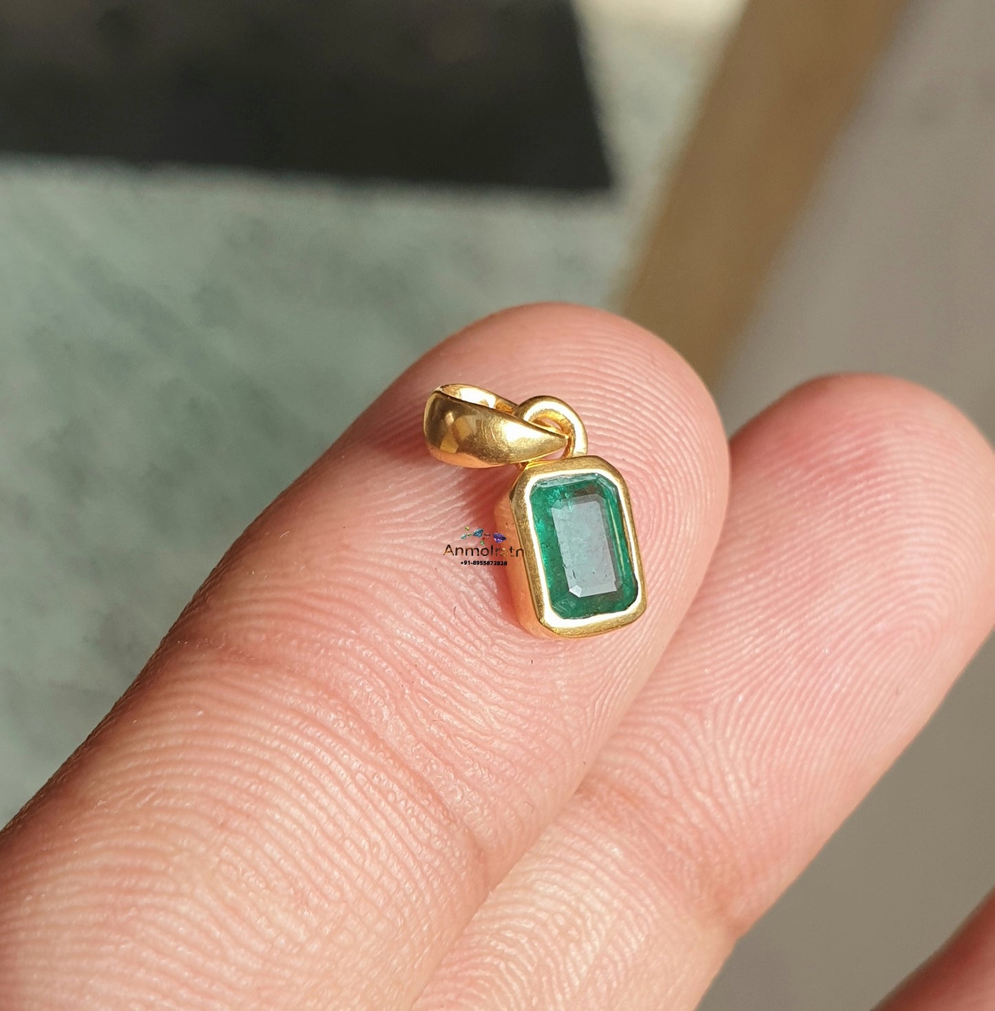 Daily Wear Natural Emerald Bezel Set Birthstone Pendant Emerald Cut Emerald Octagon Pendant For Gift, 14k Green Emerald Silver Pendant Men