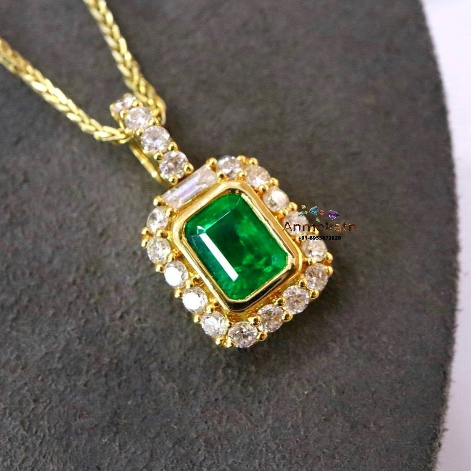 Natural Emerald Pendant Daily Wear Emerald Birthstone Pendant 14k Gold AAA Green Emerald Octagon Bezel Set Solitaire Pendant Gift For Women