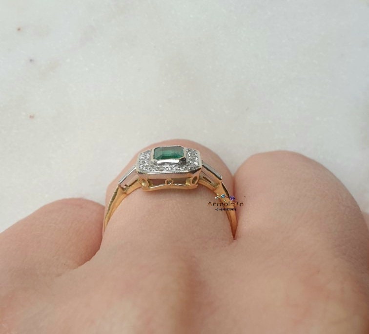 Emerald Cluster Wedding Ring, High Quality Emerald Cut Engagement ring For Women, 14k Bezel Set Natural Emerald Octagon Ring Gift For Her,