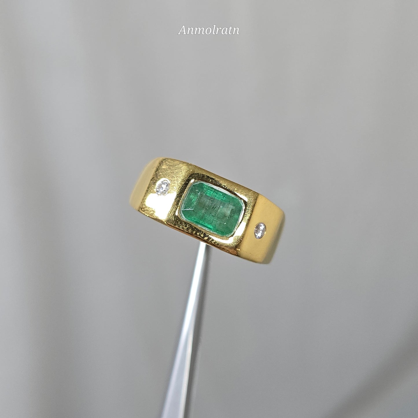 Vintage Emerald Octagon Ring, Untreated Green Emerald Gypsy Ring, Natural Emerald Cut Gold Ring, Emerald Birthstone Ring For Men & Women