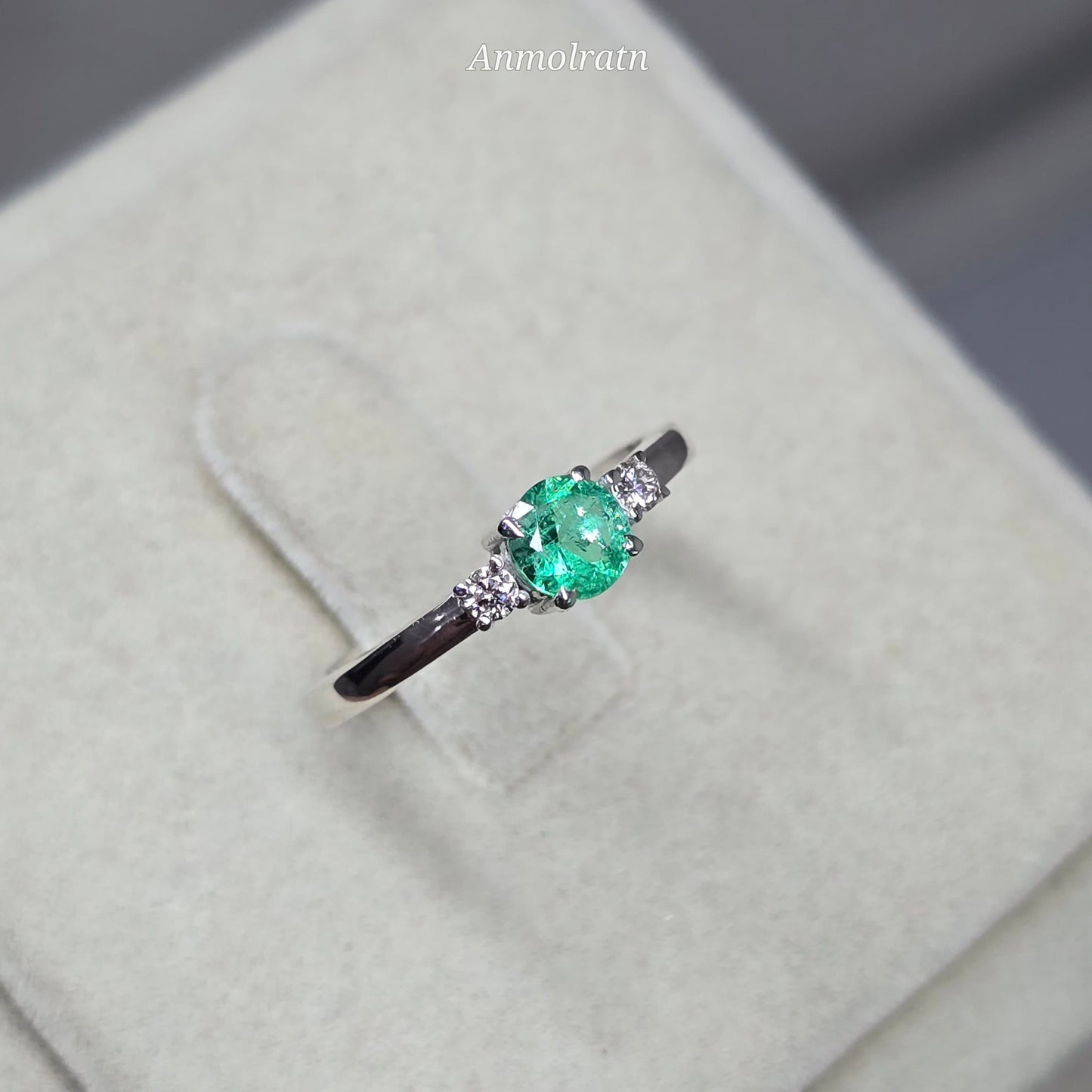 Certified Colombian Emerald Ring With Diamond For Women, AAA Emerald Solitaire Wedding Engagement Ring For Gift, 14k Emerald Stacking Ring