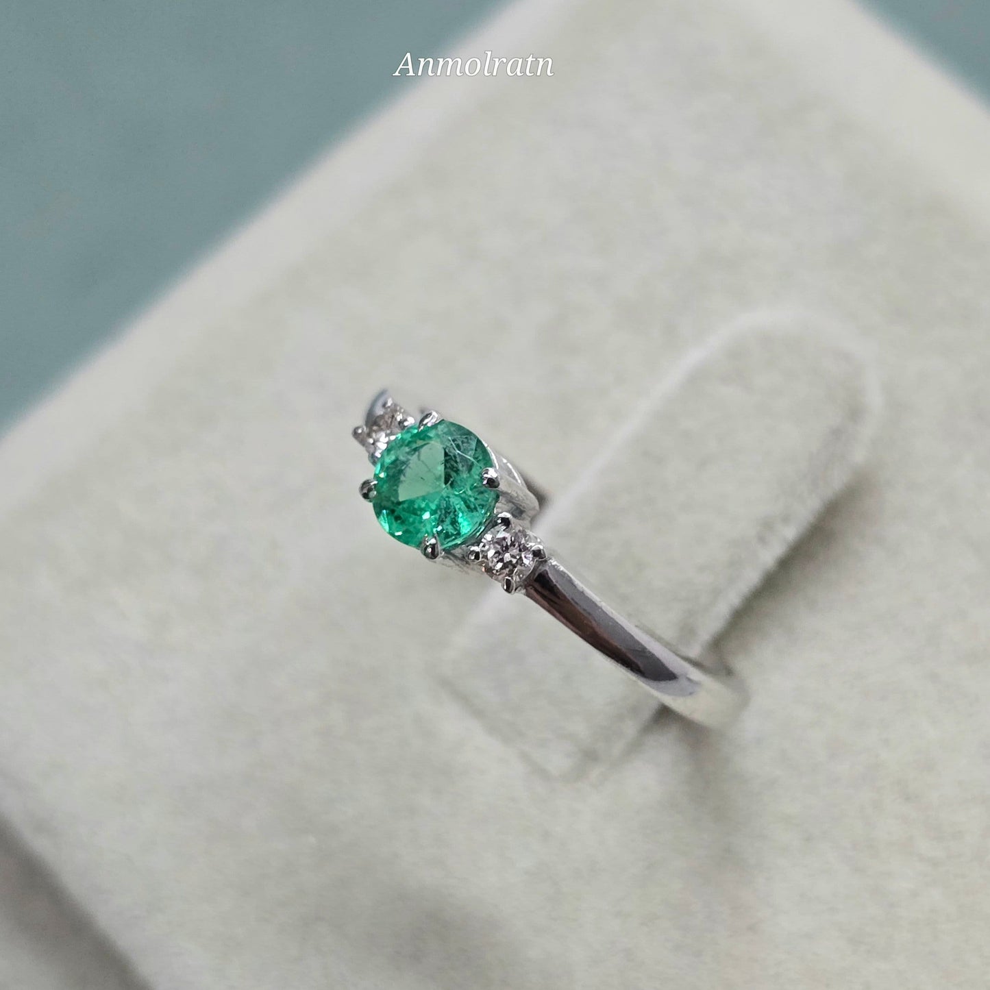 Certified Colombian Emerald Ring With Diamond For Women, AAA Emerald Solitaire Wedding Engagement Ring For Gift, 14k Emerald Stacking Ring