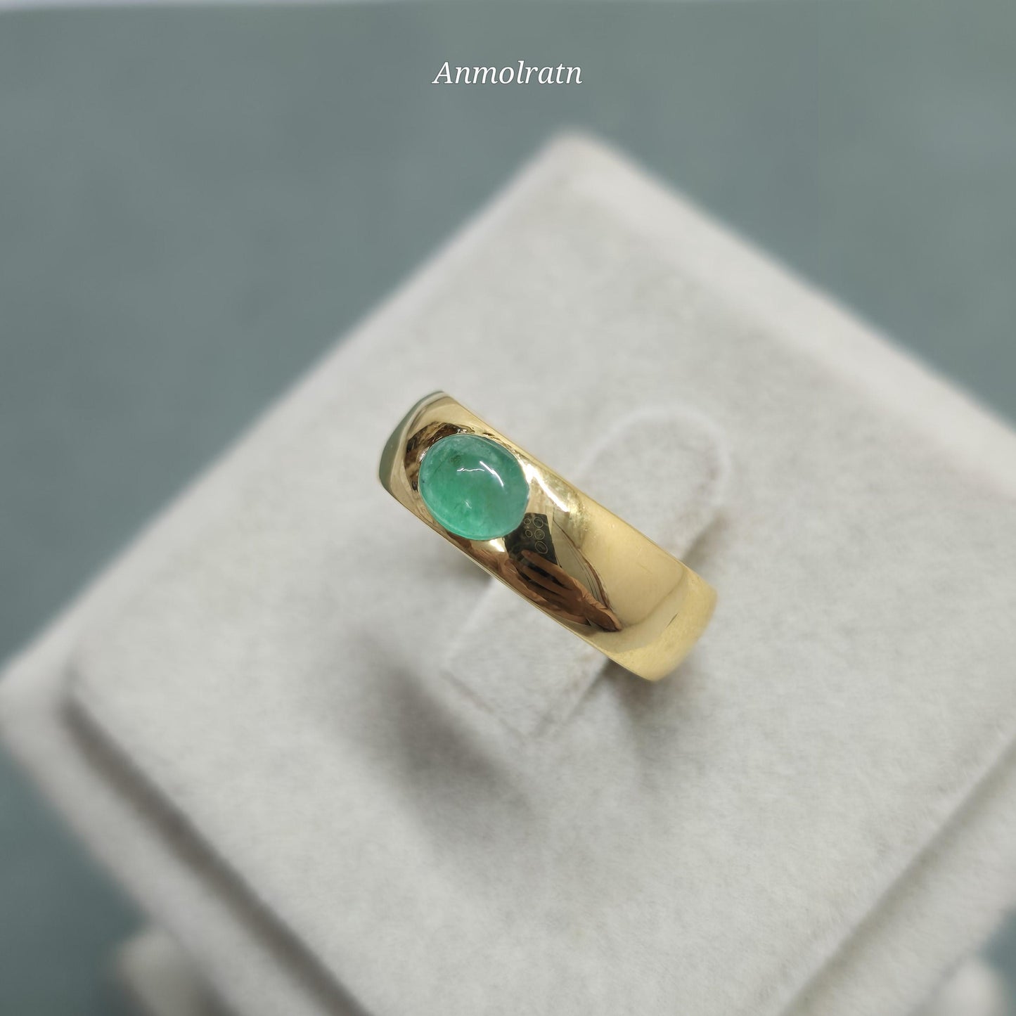 14k Emerald Cabochon Ring Vintage Emerald Gold Ring Dainty Emerald Stacking Band Ring For Gift Green Cabochon Solitaire Birthstone Ring Gift