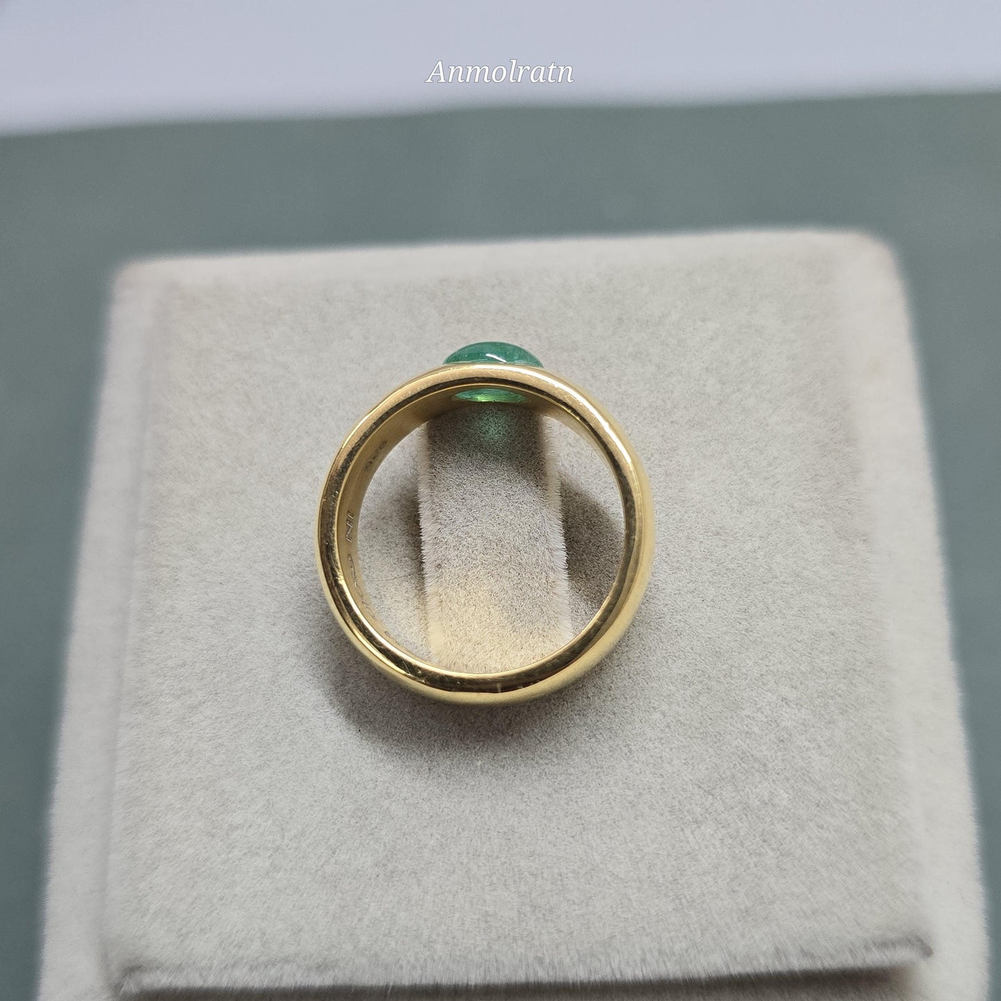14k Emerald Cabochon Ring Vintage Emerald Gold Ring Dainty Emerald Stacking Band Ring For Gift Green Cabochon Solitaire Birthstone Ring Gift
