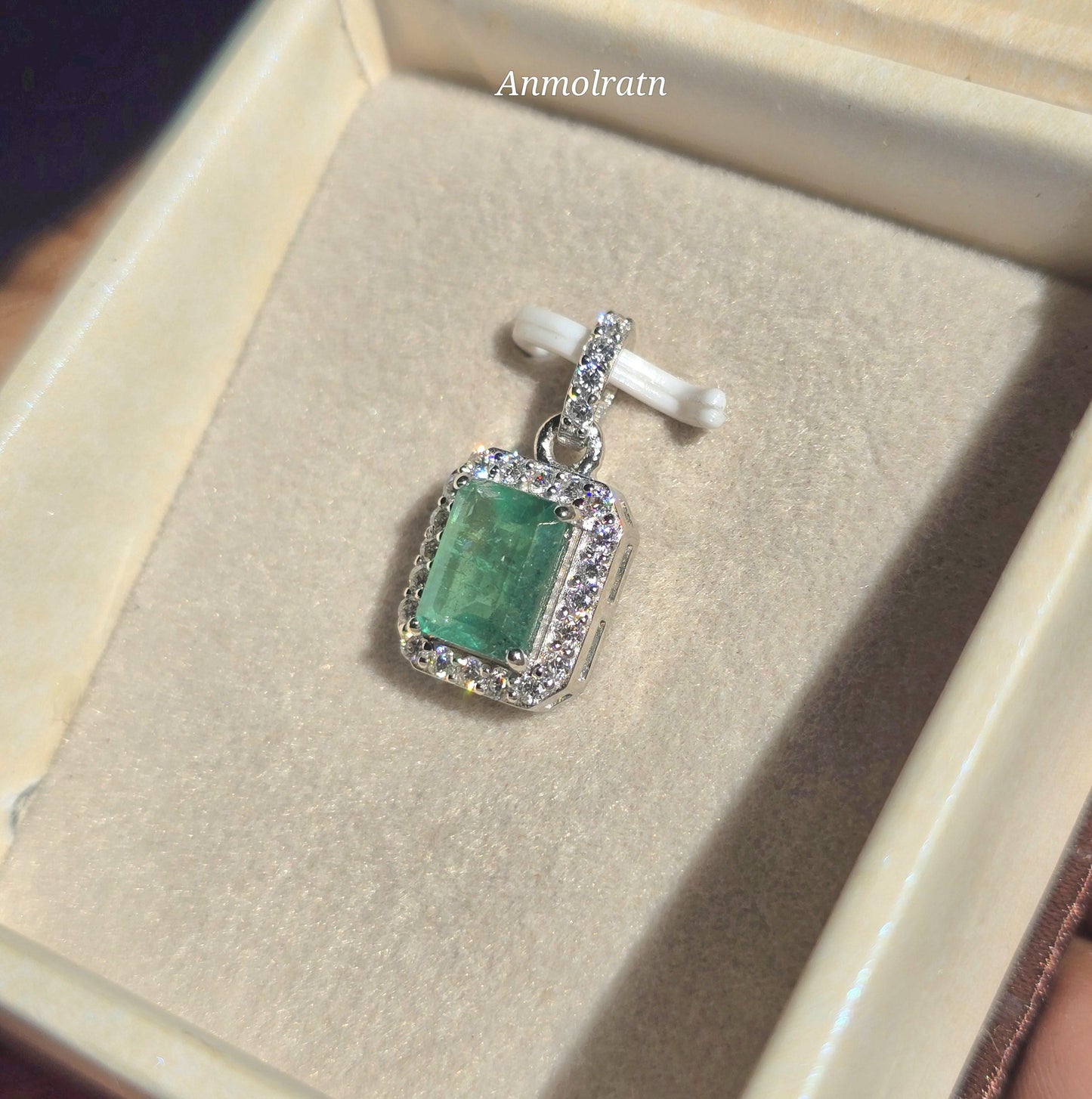 Vivid Green Emerald Solitaire Pendant For Women 14k Natural Emerald Cut Halo Pendant Daily Wear Emerald Octagon Pendant Necklace For Gift