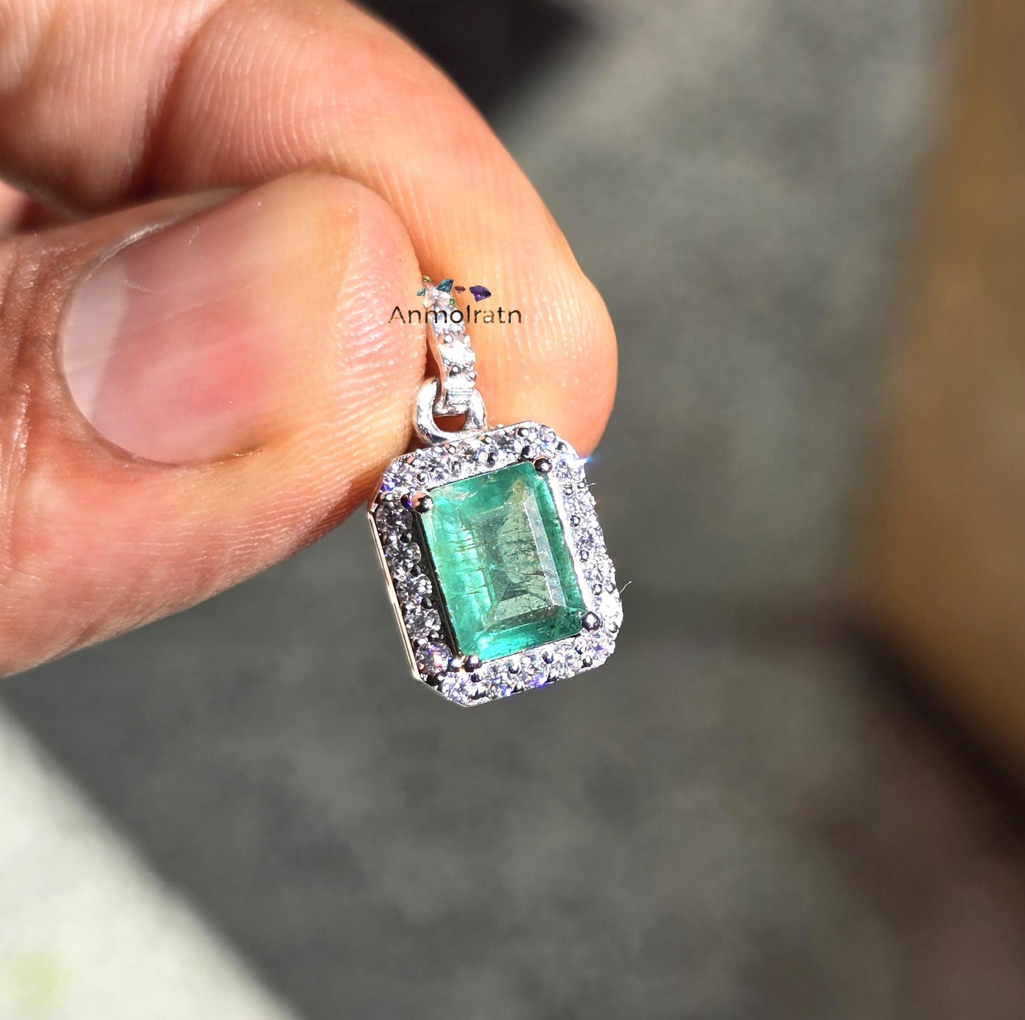 Vivid Green Emerald Solitaire Pendant For Women 14k Natural Emerald Cut Halo Pendant Daily Wear Emerald Octagon Pendant Necklace For Gift