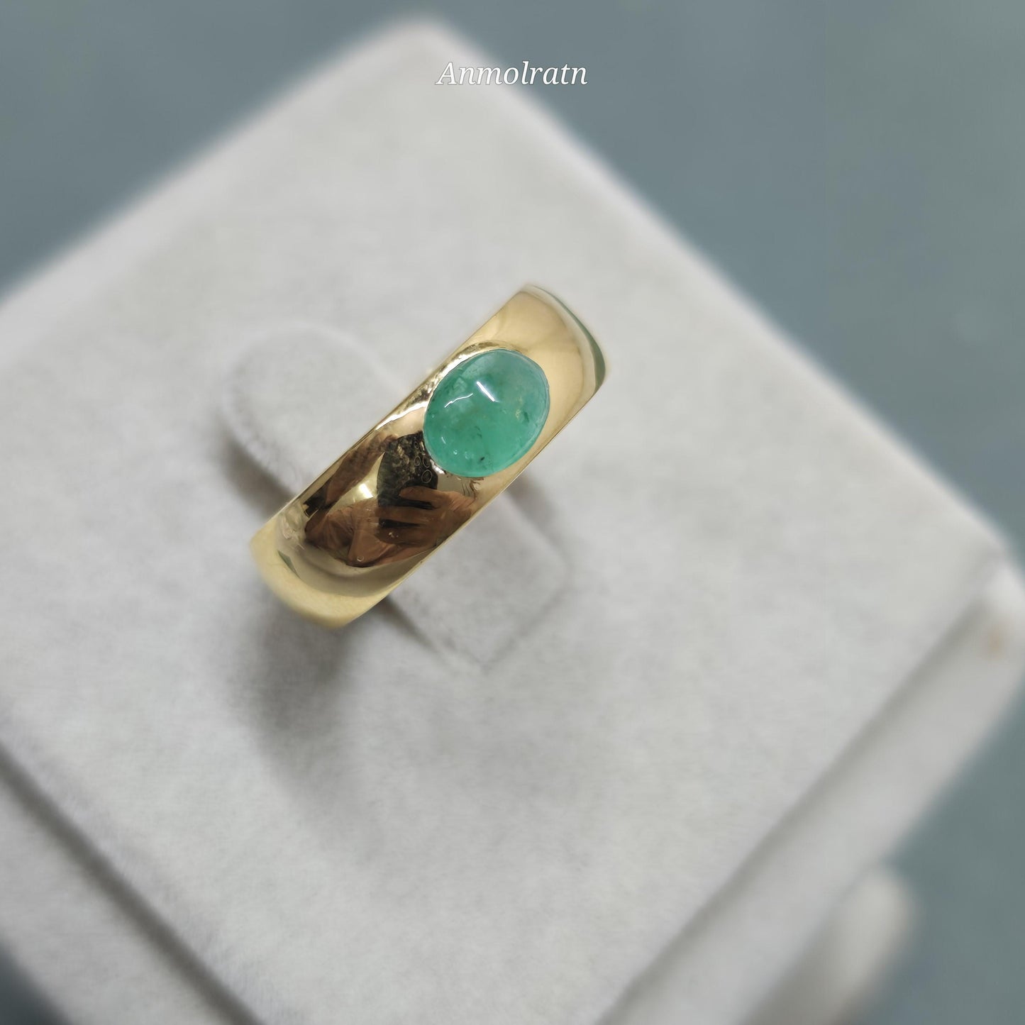 14k Emerald Cabochon Ring Vintage Emerald Gold Ring Dainty Emerald Stacking Band Ring For Gift Green Cabochon Solitaire Birthstone Ring Gift