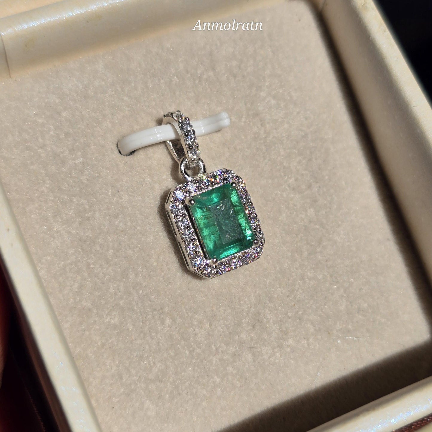 Vivid Green Emerald Solitaire Pendant For Women 14k Natural Emerald Cut Halo Pendant Daily Wear Emerald Octagon Pendant Necklace For Gift