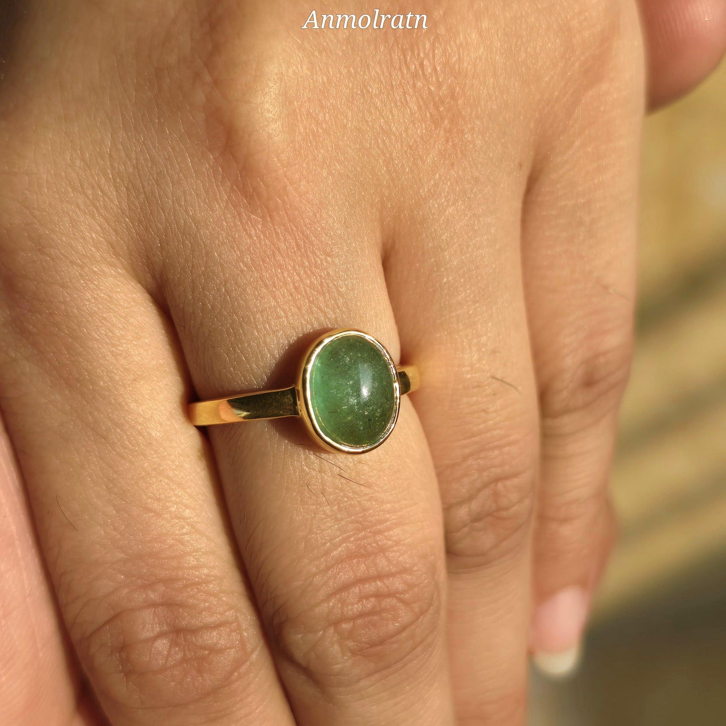 Emerald Cabochon Ring, Untreated Green Emerald Oval Solitaire Birthstone Ring, Pinky Emerald Oval Bezel Set Ring, Tiny Emerald Dainty Ring