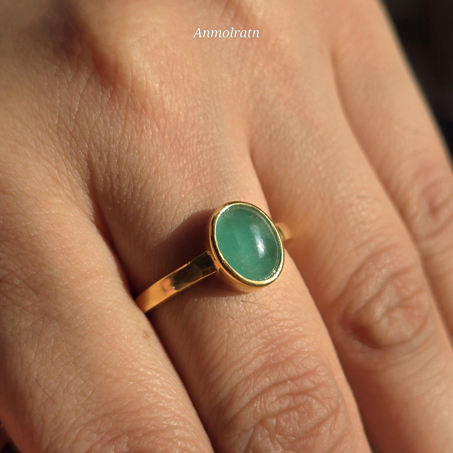 Emerald Cabochon Ring, Untreated Green Emerald Oval Solitaire Birthstone Ring, Pinky Emerald Oval Bezel Set Ring, Tiny Emerald Dainty Ring