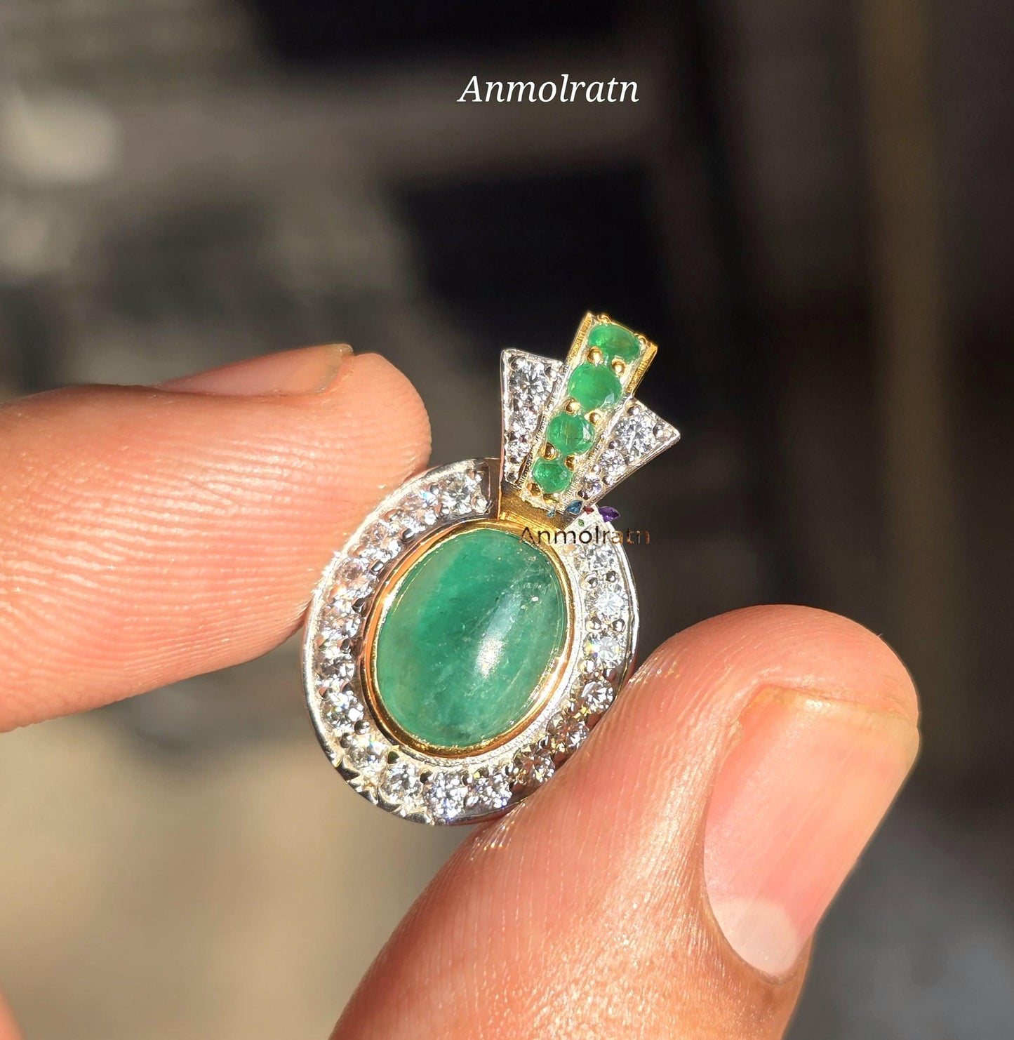 Emerald Cabochon Pendant For Men & Women, Oval Emerald Cluster Pendant Gift For Her, 4CT Emerald Solitaire Birthstone Dainty Pendant Silver