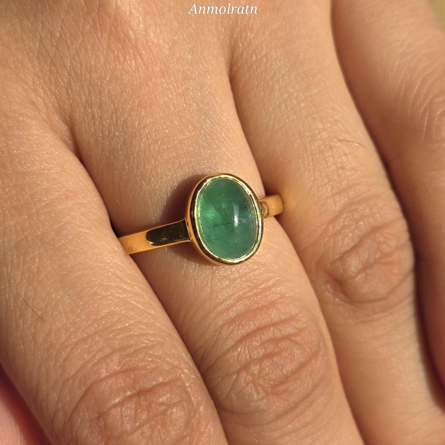 Emerald Cabochon Ring, Untreated Green Emerald Oval Solitaire Birthstone Ring, Pinky Emerald Oval Bezel Set Ring, Tiny Emerald Dainty Ring