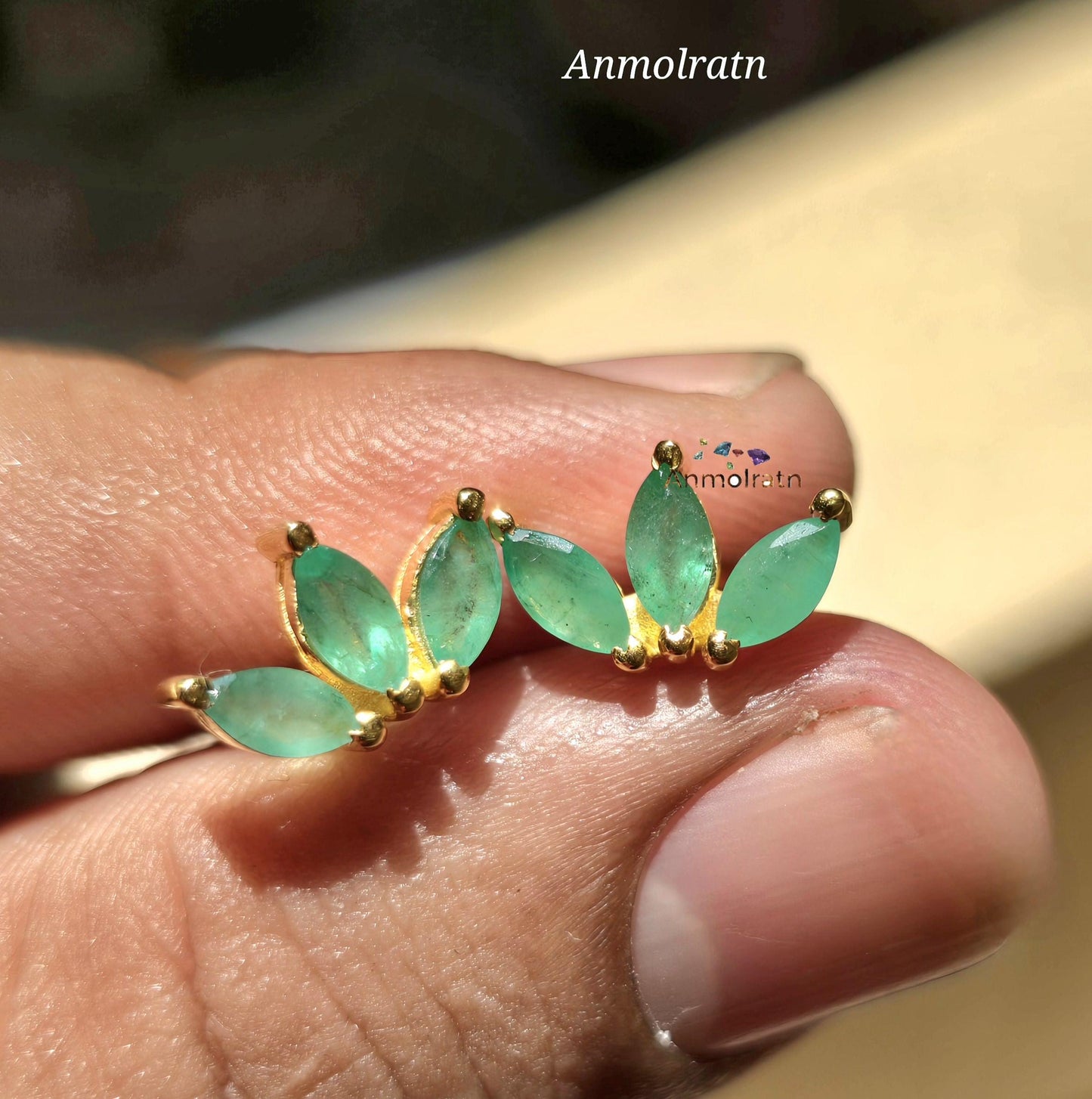 Emerald Stud Earrings, Green Emerald Marquise Studs For Women, Dainty Emerald Gold Earring, Tiny Emerald Silver Earrings, Gemstone Earrings