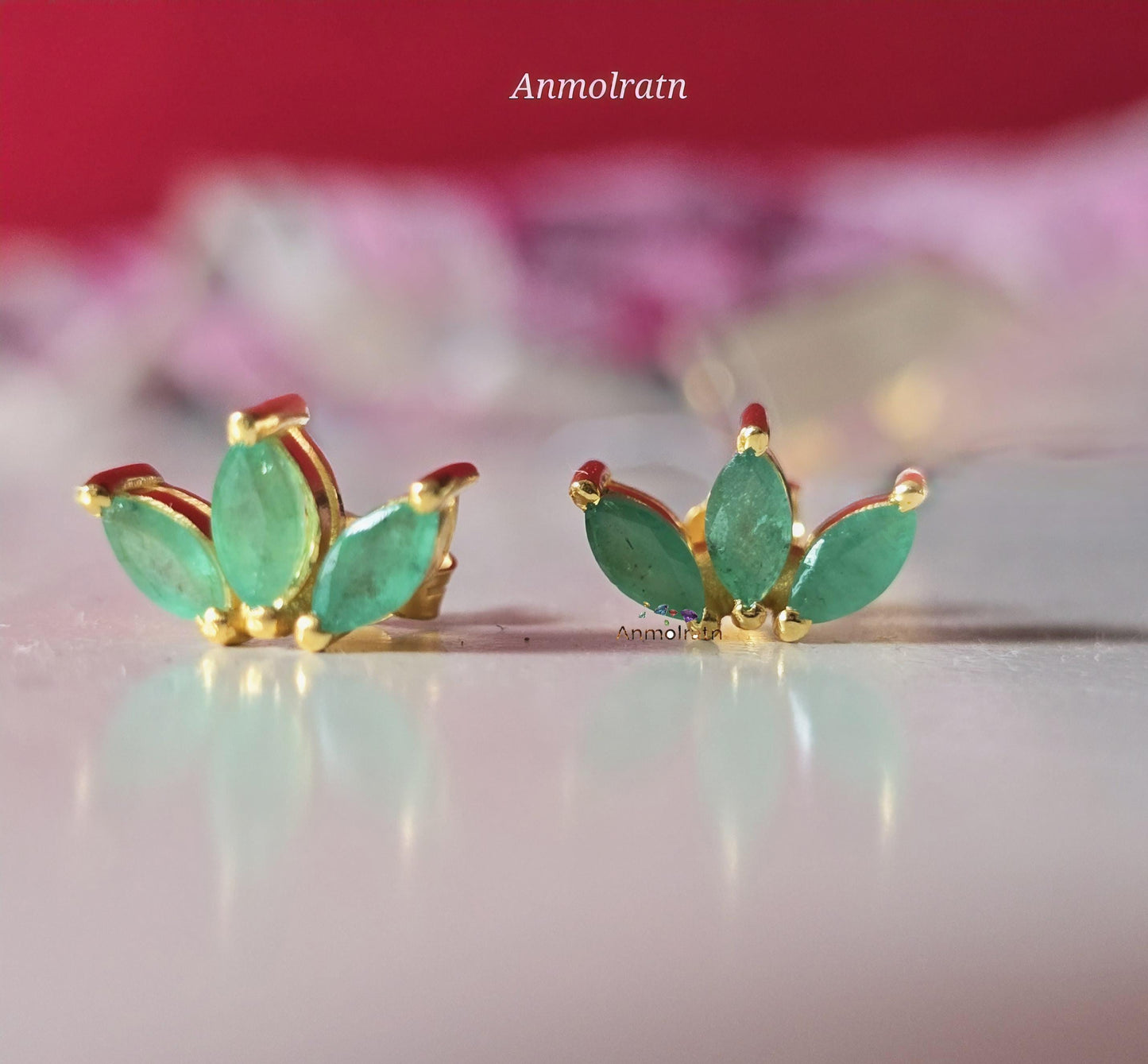 Emerald Stud Earrings, Green Emerald Marquise Studs For Women, Dainty Emerald Gold Earring, Tiny Emerald Silver Earrings, Gemstone Earrings