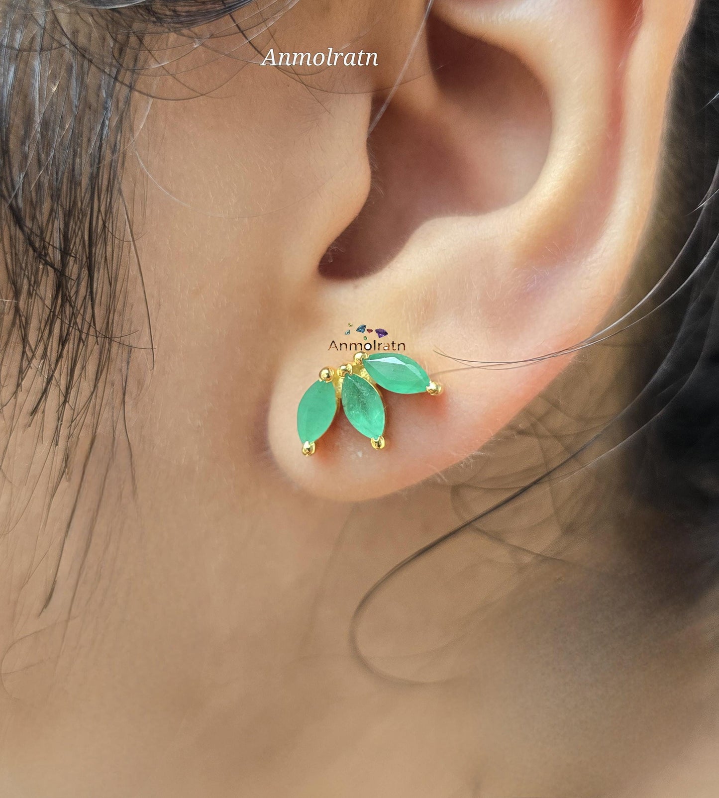 Emerald Stud Earrings, Green Emerald Marquise Studs For Women, Dainty Emerald Gold Earring, Tiny Emerald Silver Earrings, Gemstone Earrings