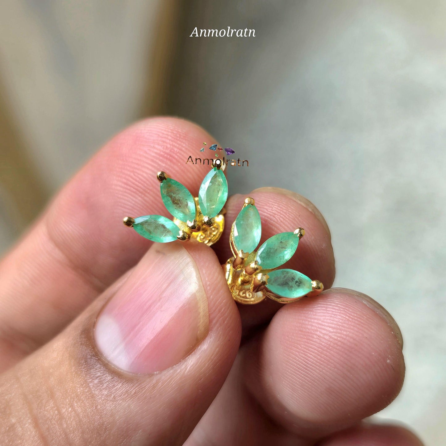 Emerald Stud Earrings, Green Emerald Marquise Studs For Women, Dainty Emerald Gold Earring, Tiny Emerald Silver Earrings, Gemstone Earrings