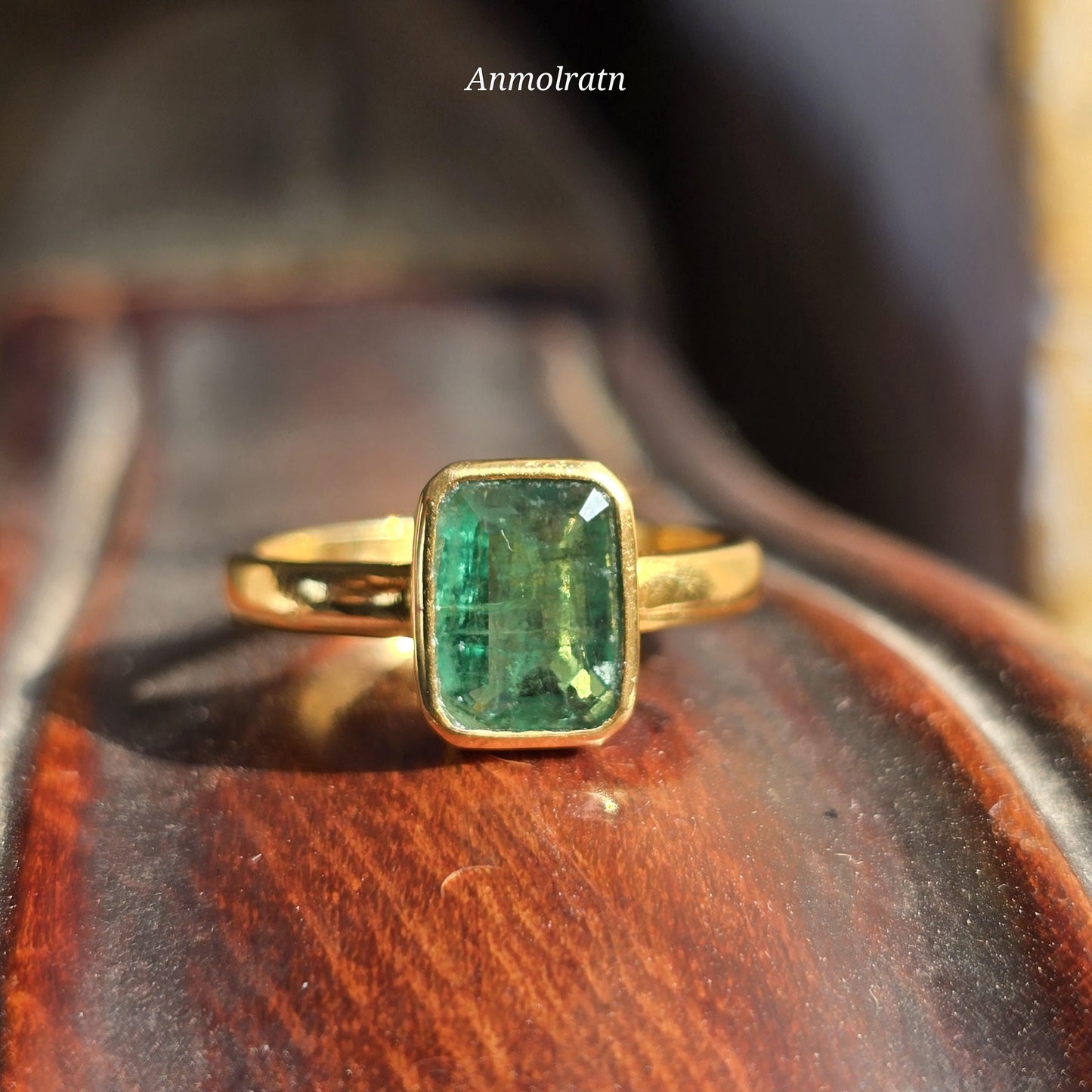 14k Emerald Ring, Certified Vivid Green Natural Emerald Octagon Ring, Daily Wear Solitaire Emerald Birthstone Ring, Pinky Emerald Ring Women