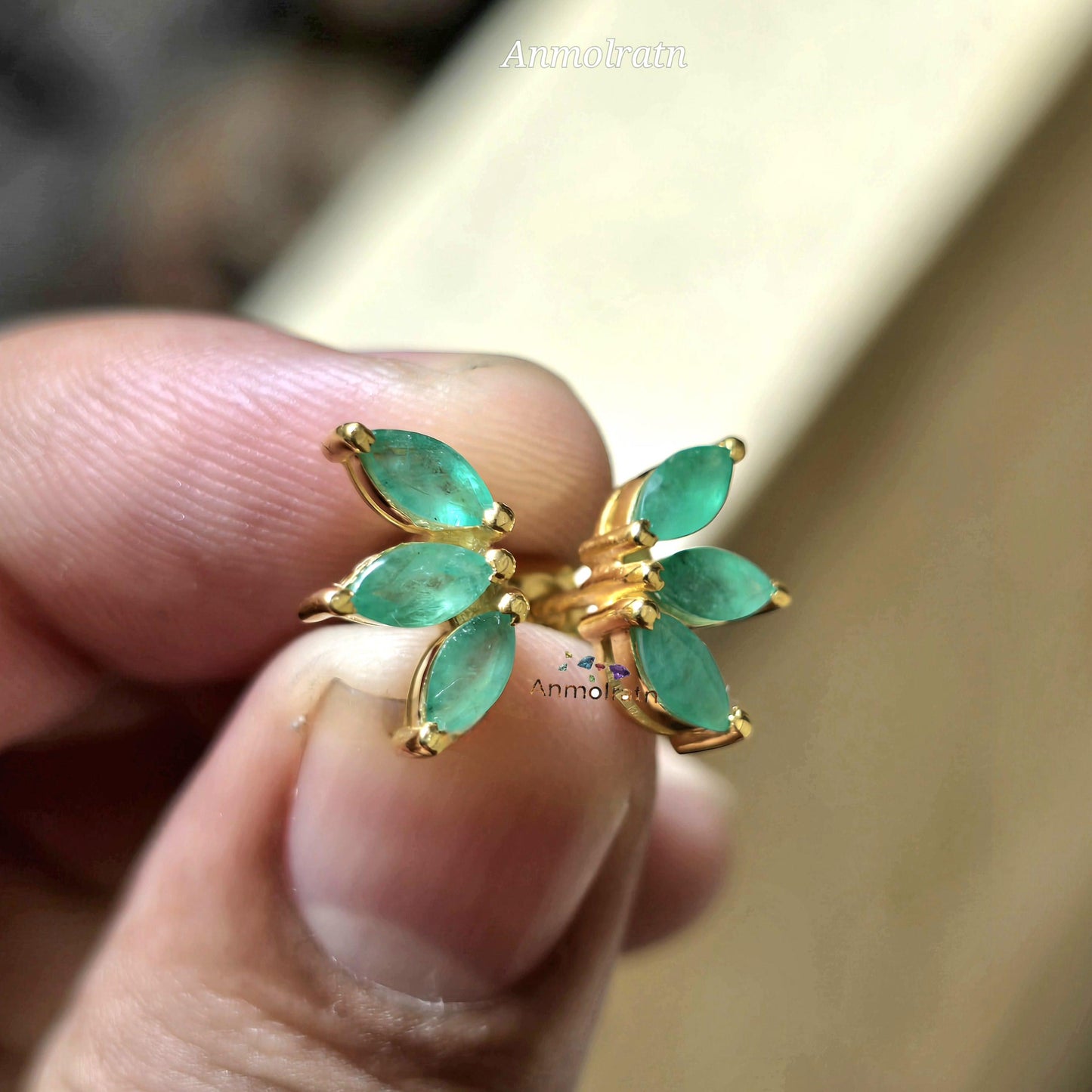 Emerald Stud Earrings, Green Emerald Marquise Studs For Women, Dainty Emerald Gold Earring, Tiny Emerald Silver Earrings, Gemstone Earrings