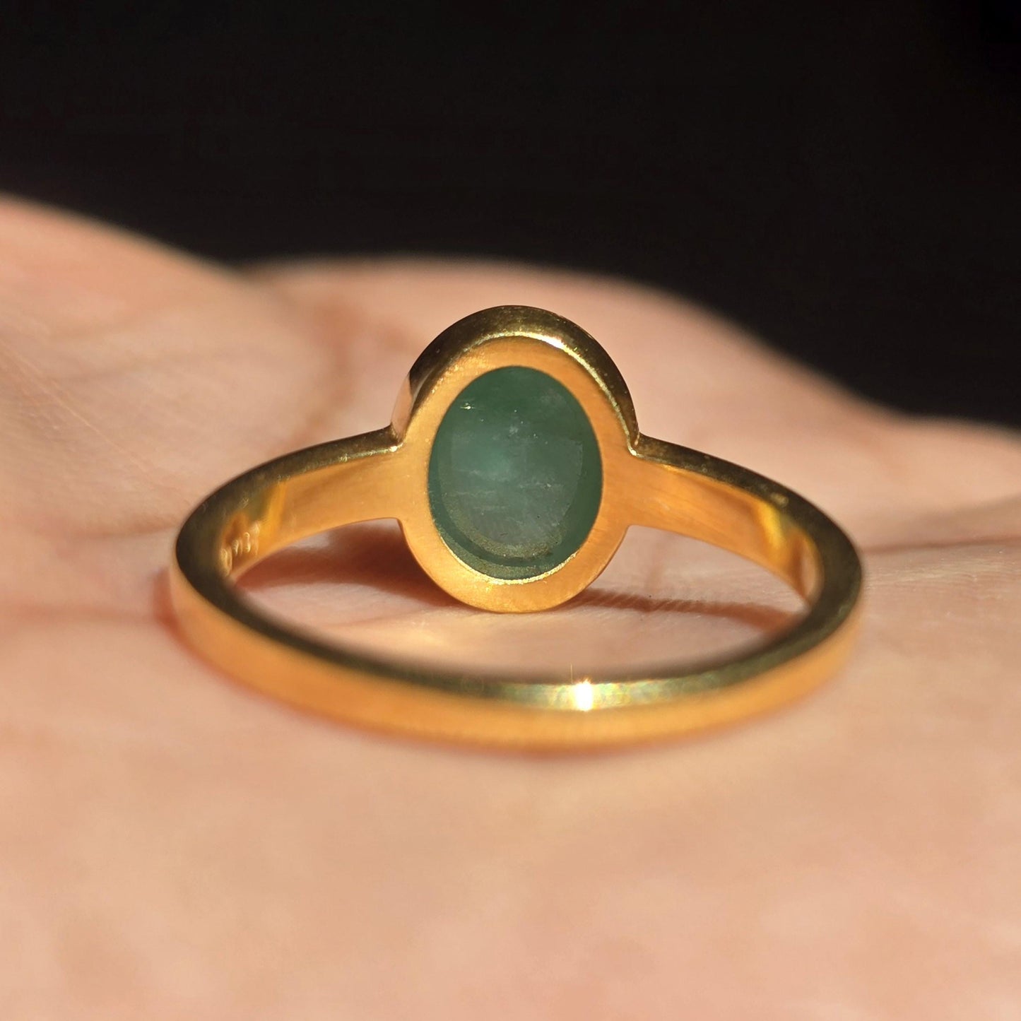 Emerald Oval Cabochon Ring, Solitaire Emerald Birthstone Pinky Ring, Bezel Set Natural Emerald Stacking Ring, Green Emerald Ring For Women