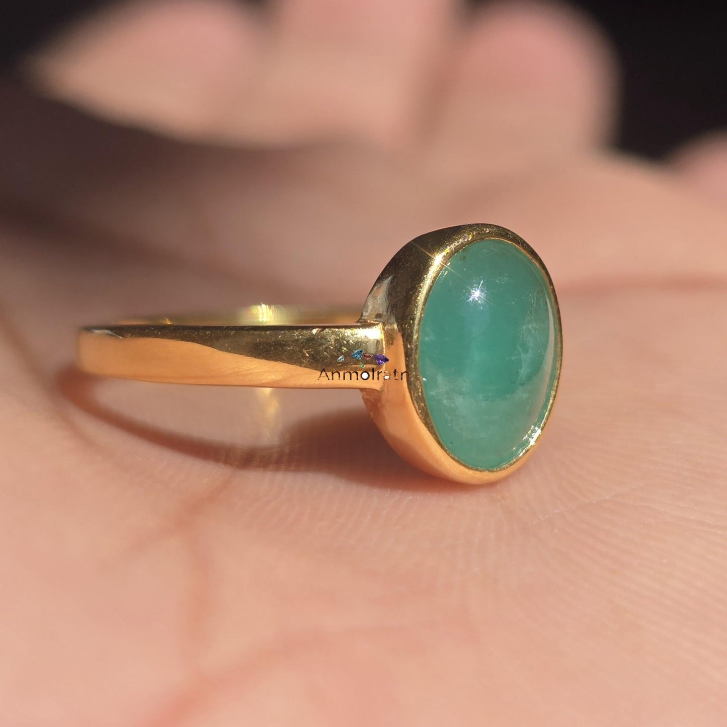 Emerald Oval Cabochon Ring, Solitaire Emerald Birthstone Pinky Ring, Bezel Set Natural Emerald Stacking Ring, Green Emerald Ring For Women