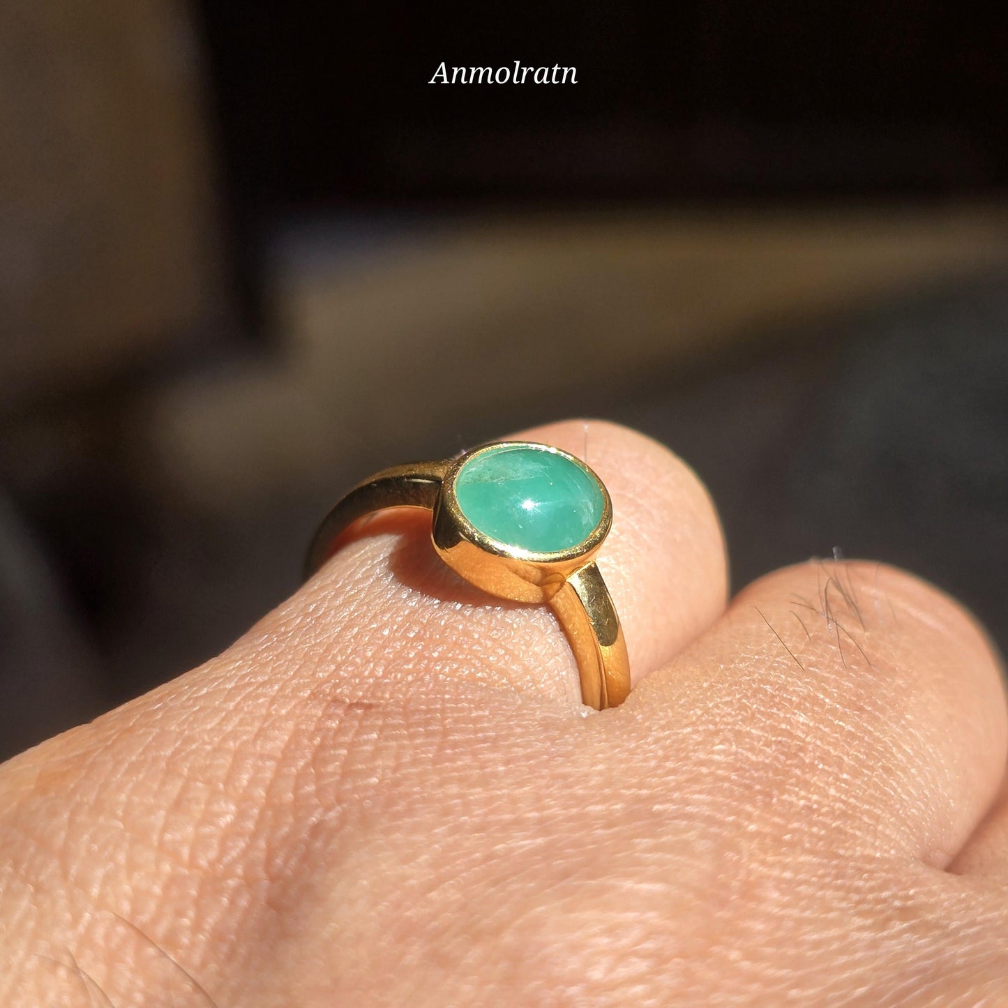 Emerald Oval Cabochon Ring, Solitaire Emerald Birthstone Pinky Ring, Bezel Set Natural Emerald Stacking Ring, Green Emerald Ring For Women