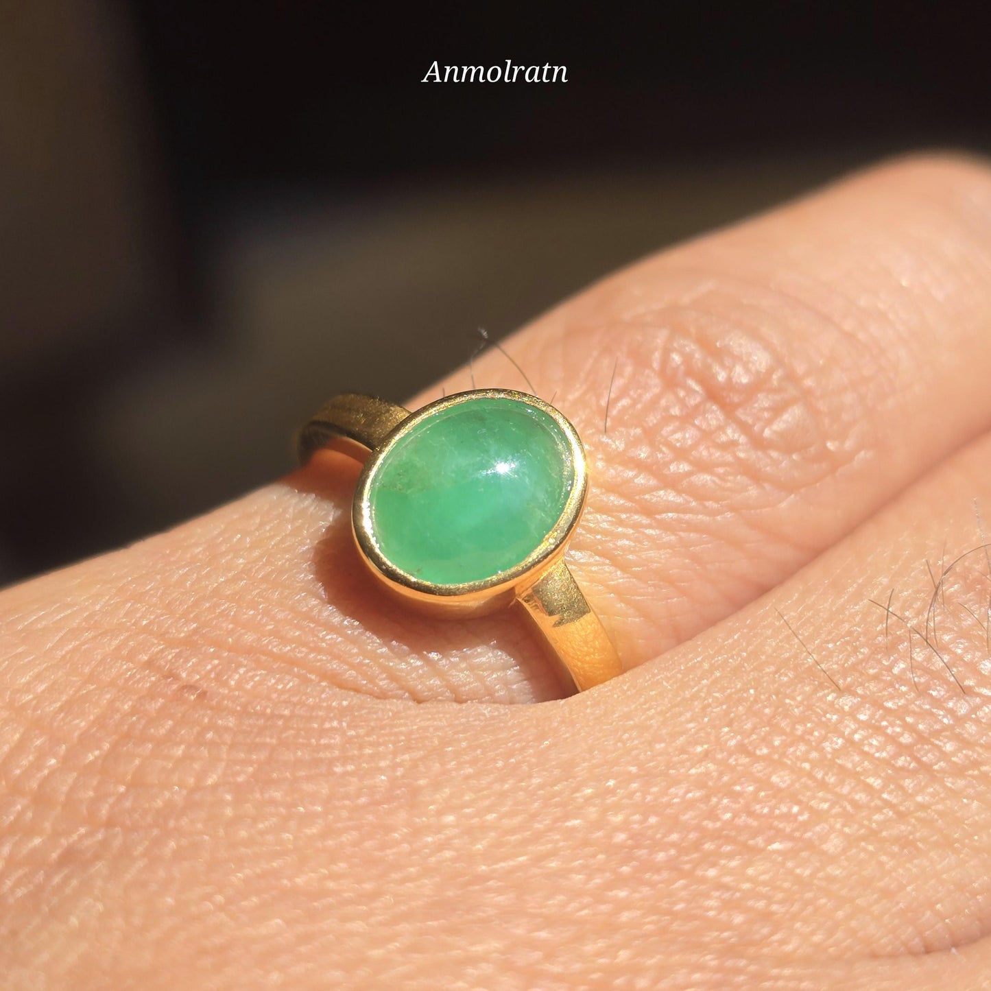 Emerald Oval Cabochon Ring, Solitaire Emerald Birthstone Pinky Ring, Bezel Set Natural Emerald Stacking Ring, Green Emerald Ring For Women