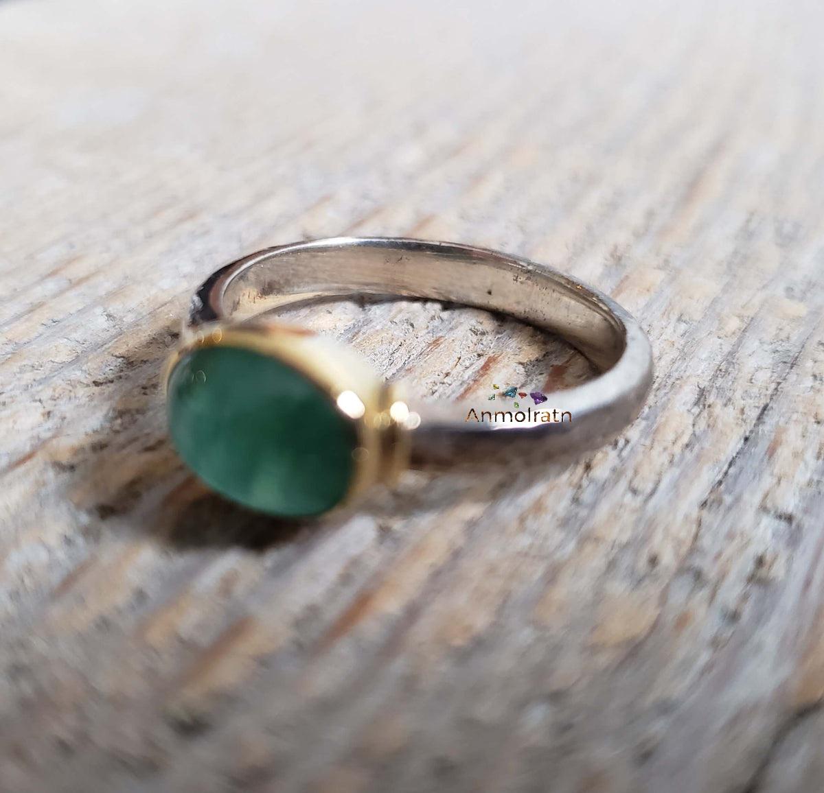 Natural Emerald Cabochon Ring For Men & Women Daily Wear Emerald Birthstone Ring Green Emerald Oval Bezel Set Antique Silver Ring For Gift