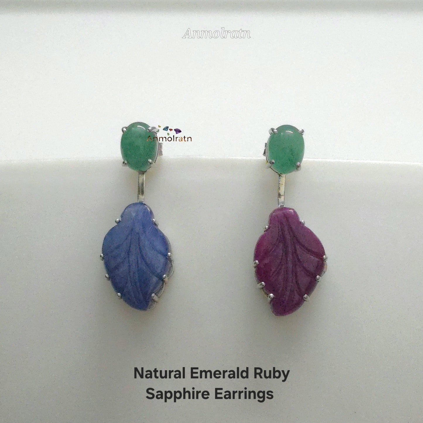 Emerald Ruby Earring, Multi Gemstone Earring, Gemstone Danglers, Emerald Sapphire Ruby Earring, Detachable Stud Earring, Long Earrings Women