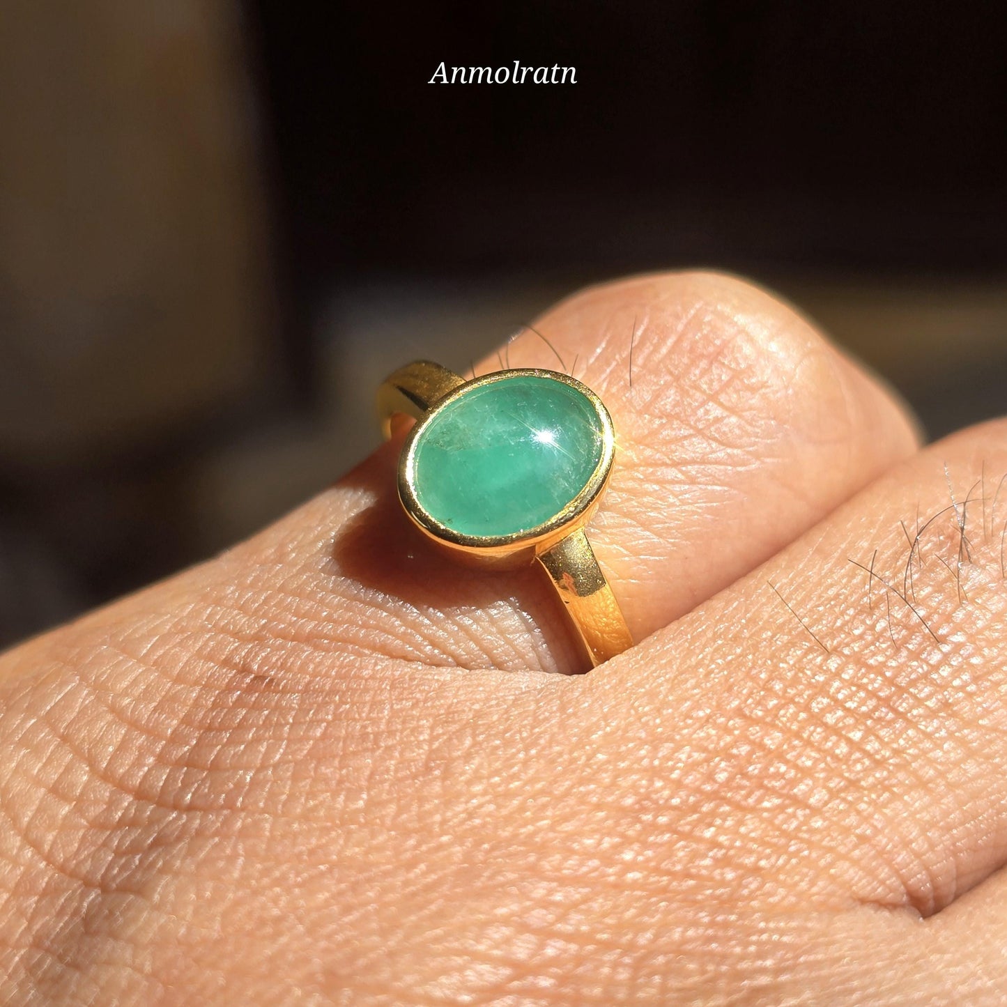 Emerald Oval Cabochon Ring, Solitaire Emerald Birthstone Pinky Ring, Bezel Set Natural Emerald Stacking Ring, Green Emerald Ring For Women