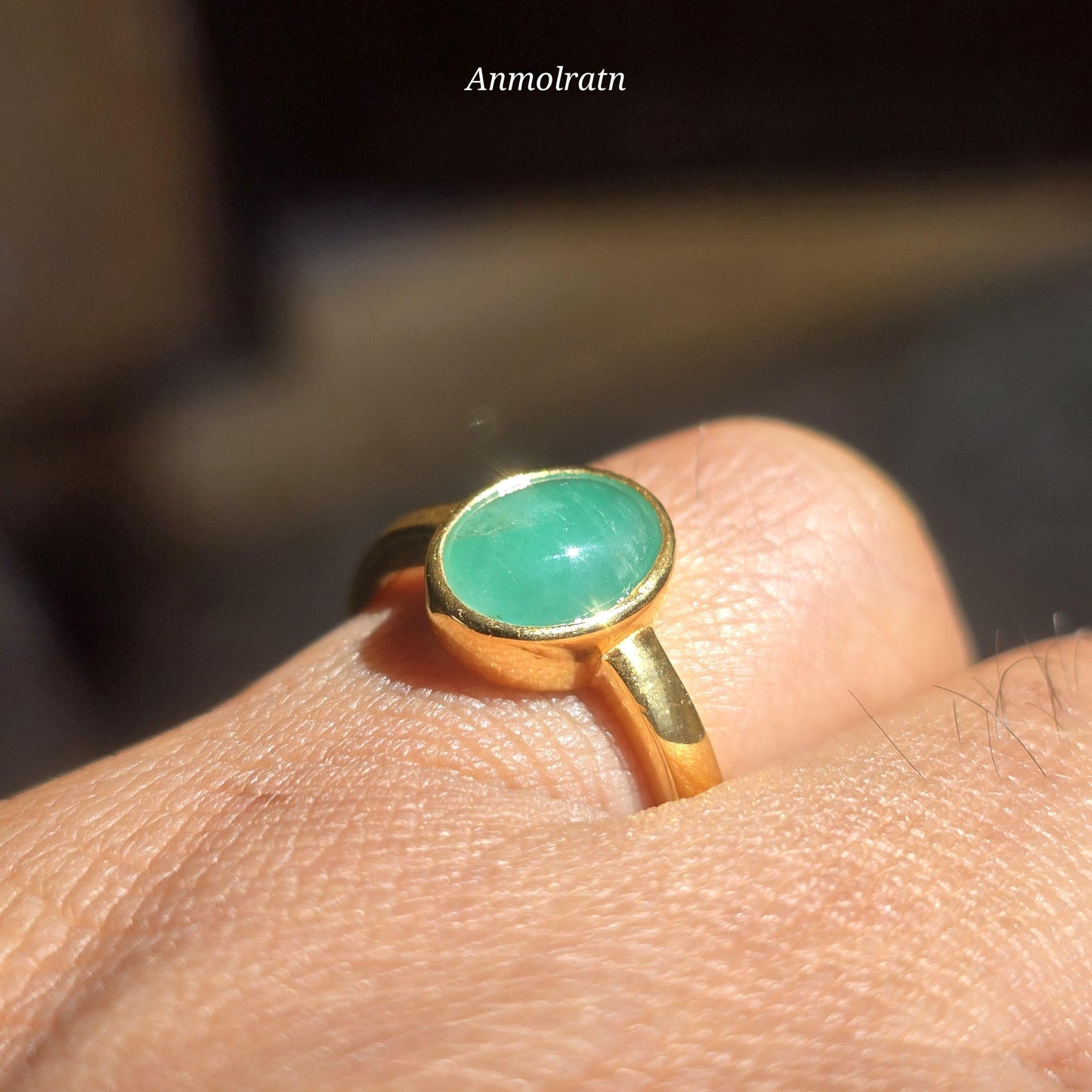 Emerald Oval Cabochon Ring, Solitaire Emerald Birthstone Pinky Ring, Bezel Set Natural Emerald Stacking Ring, Green Emerald Ring For Women