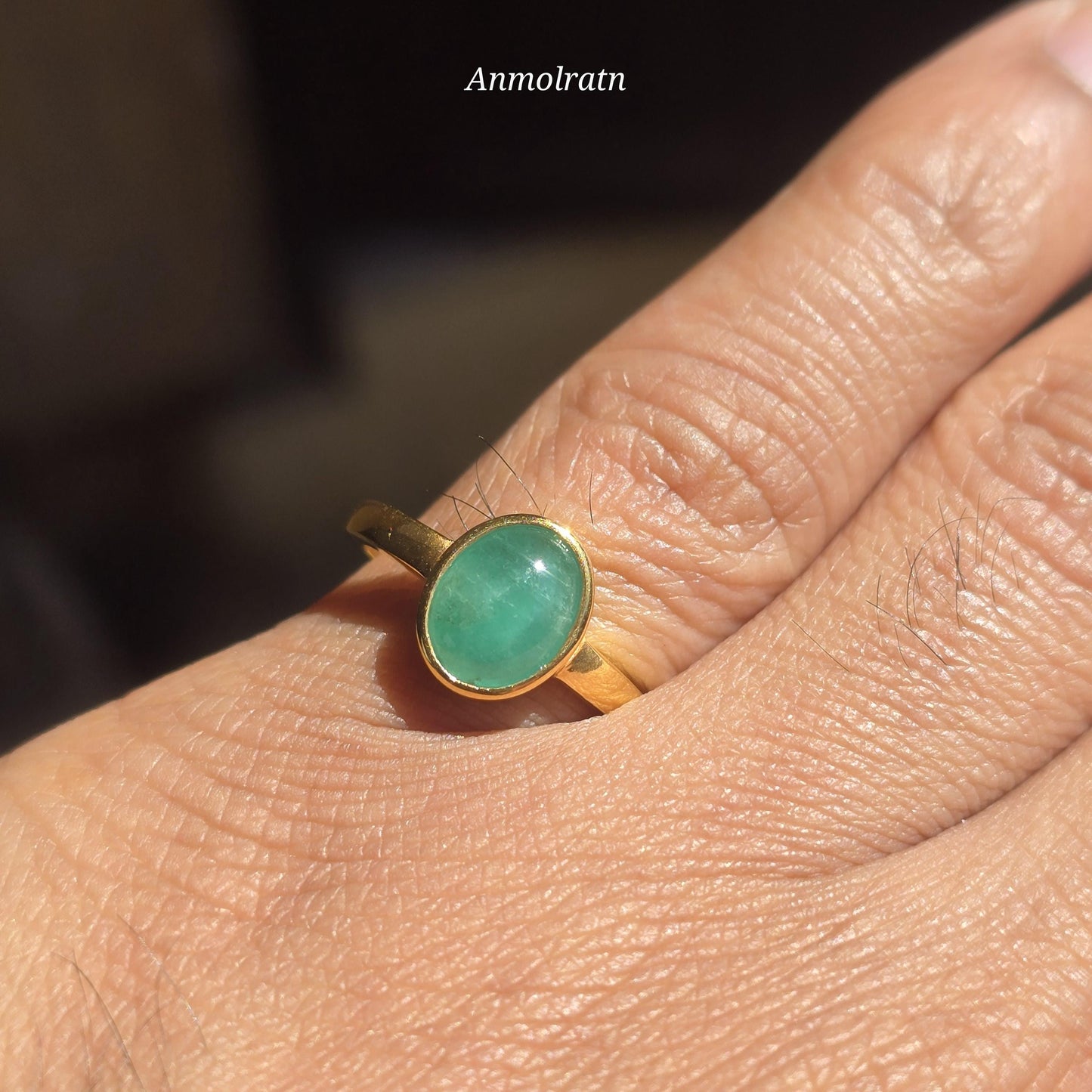 Emerald Oval Cabochon Ring, Solitaire Emerald Birthstone Pinky Ring, Bezel Set Natural Emerald Stacking Ring, Green Emerald Ring For Women