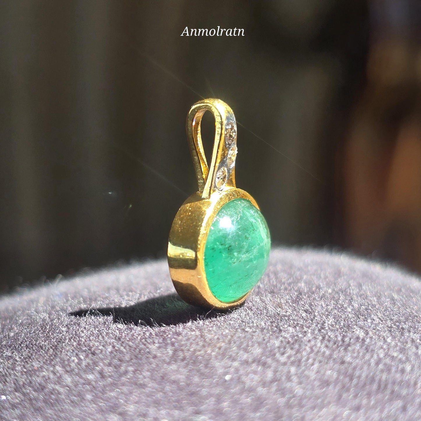 Emerald Cabochon Pendant With Diamond, Oval Emerald Solitaire Pendant Gift For Women, 3CT Natural Green Emerald Bezel Set Birthstone Pendant