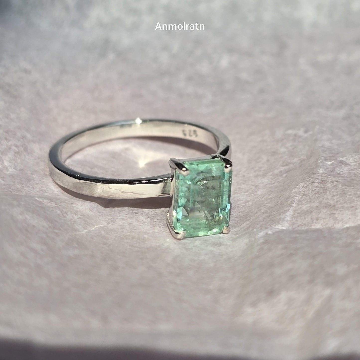 Colombian Emerald Cut Octagon Ring, Vibrant Natural Emerald Solitaire Ring Gift For Her 1.56CT Green Emerald Dainty Birthstone Stacking Ring