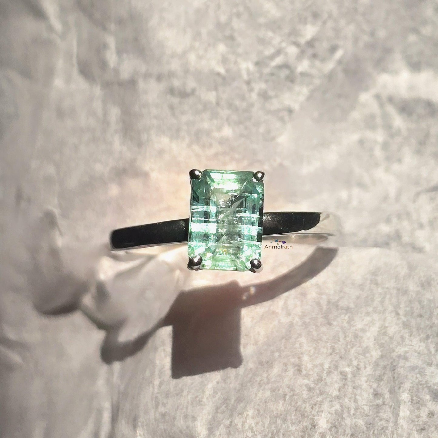 Colombian Emerald Cut Octagon Ring, Vibrant Natural Emerald Solitaire Ring Gift For Her 1.56CT Green Emerald Dainty Birthstone Stacking Ring