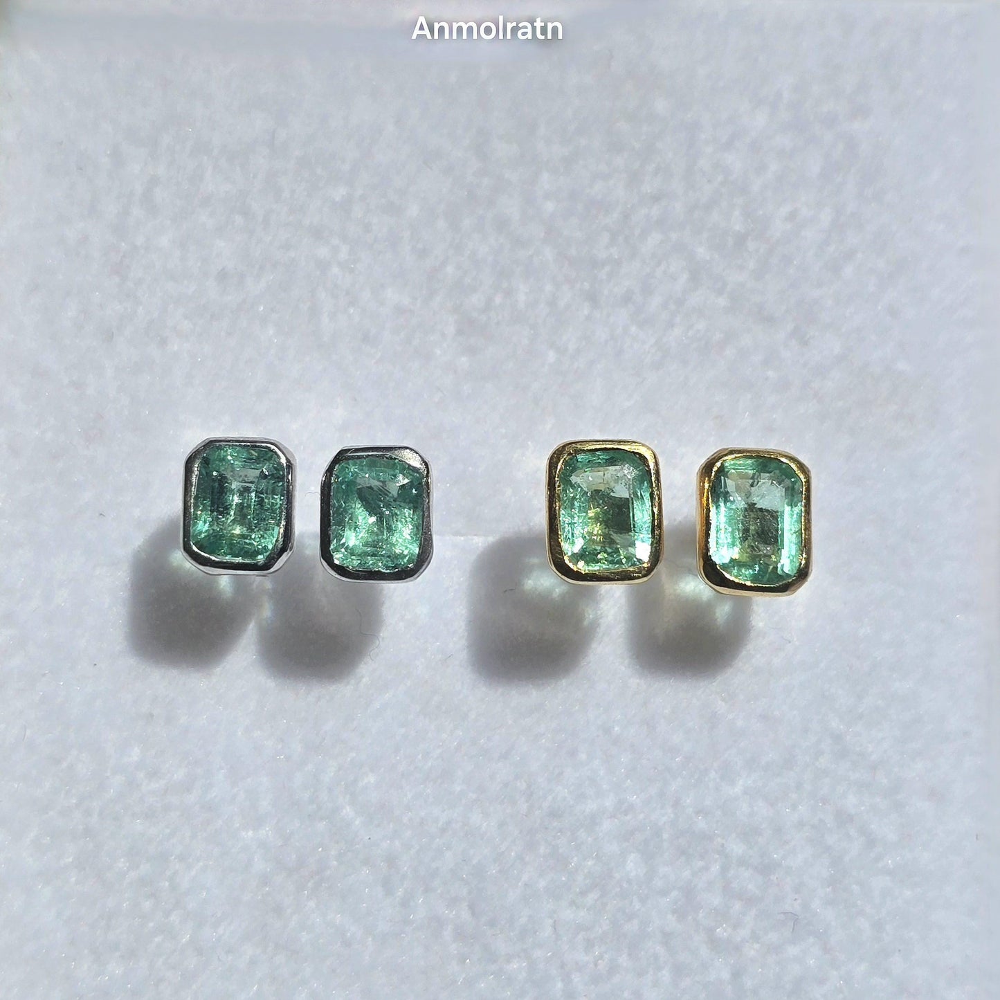 Natural Emerald Stud Earring, Colombian Emerald Solitaire Earring, Tiny Bright Emerald Octagon Bezel Dainty Birthstone Silver Earrings Gift